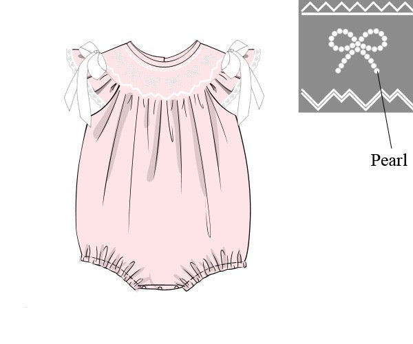 Girls Pink Smocked Pearl Bows Bubble