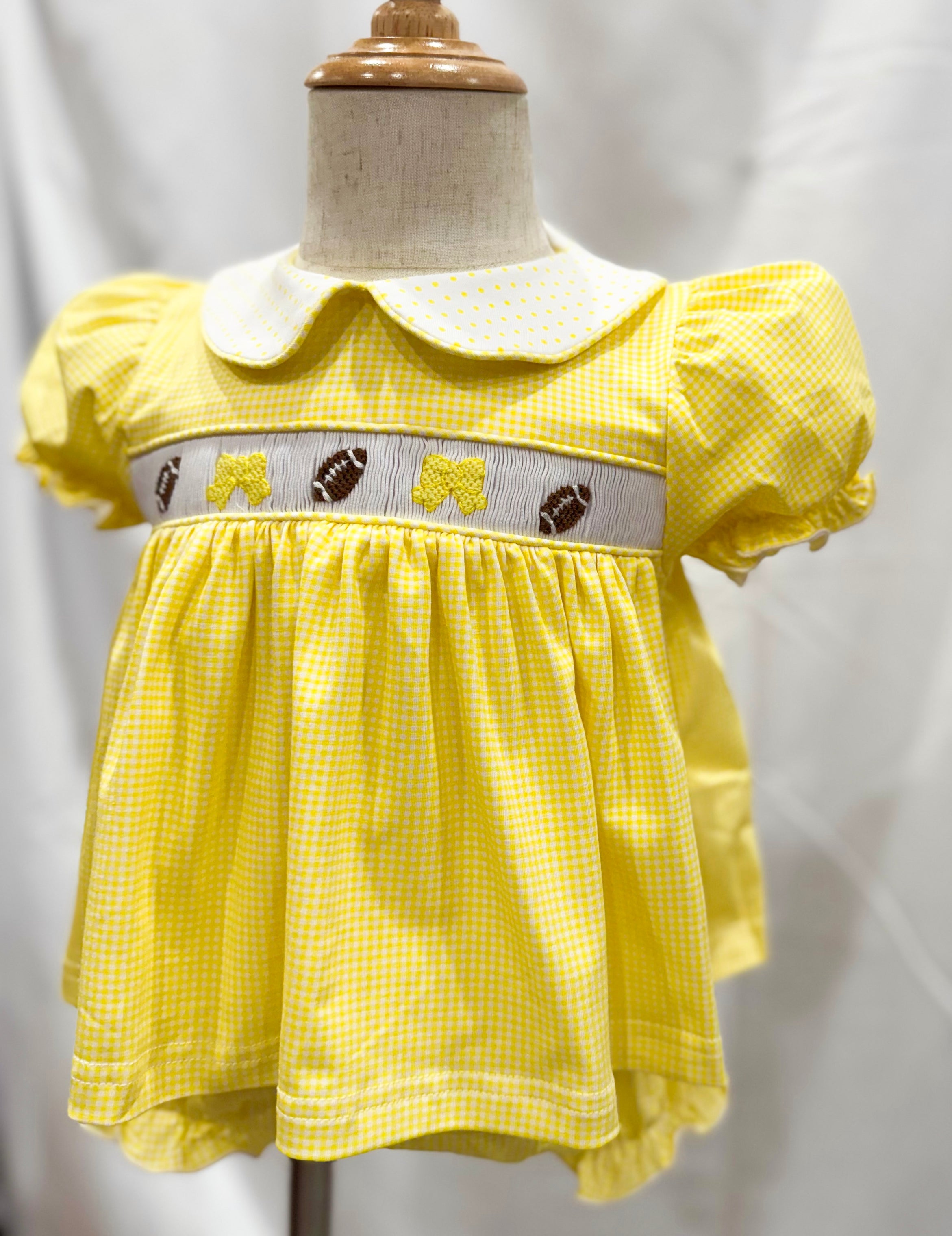 Gold Smocked Footballs and Bows Bloomer Set