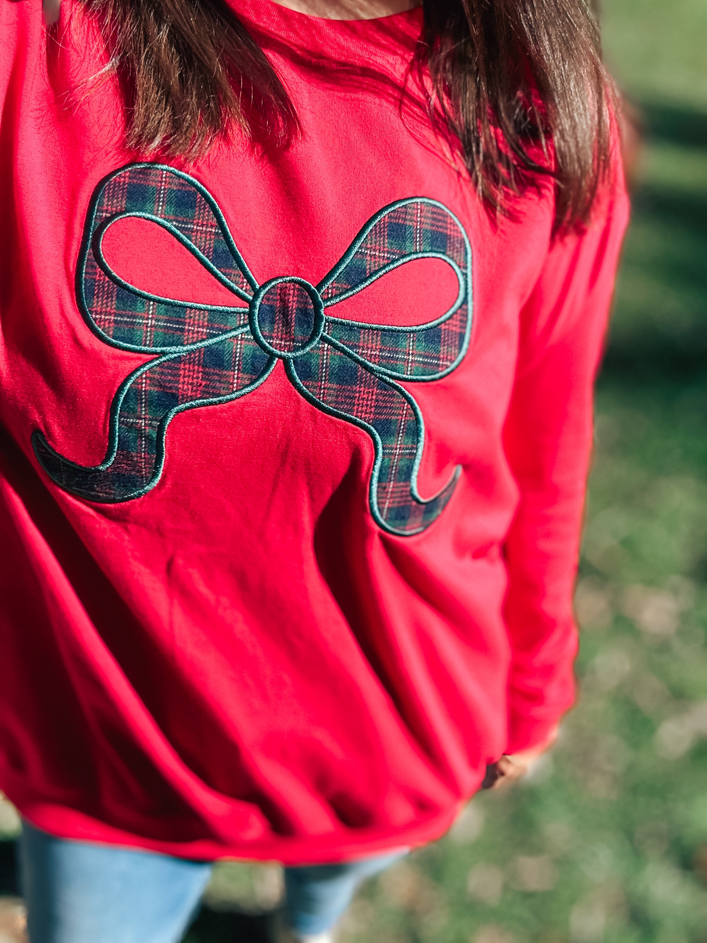 Women’s Plaid Bow Appliqué Thin Pullover RTS