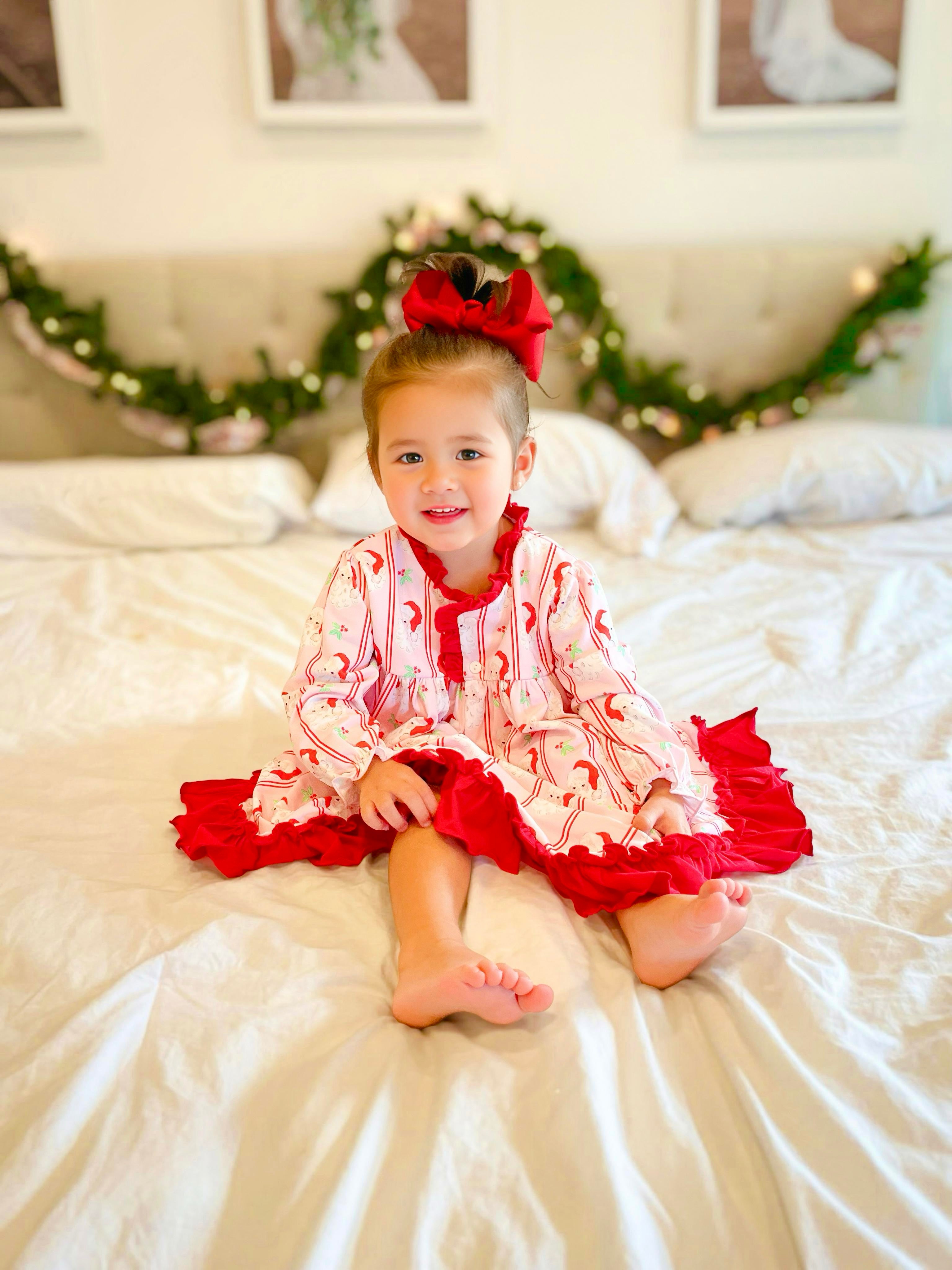 Girls Pink Santa Knit Night Gown RTS