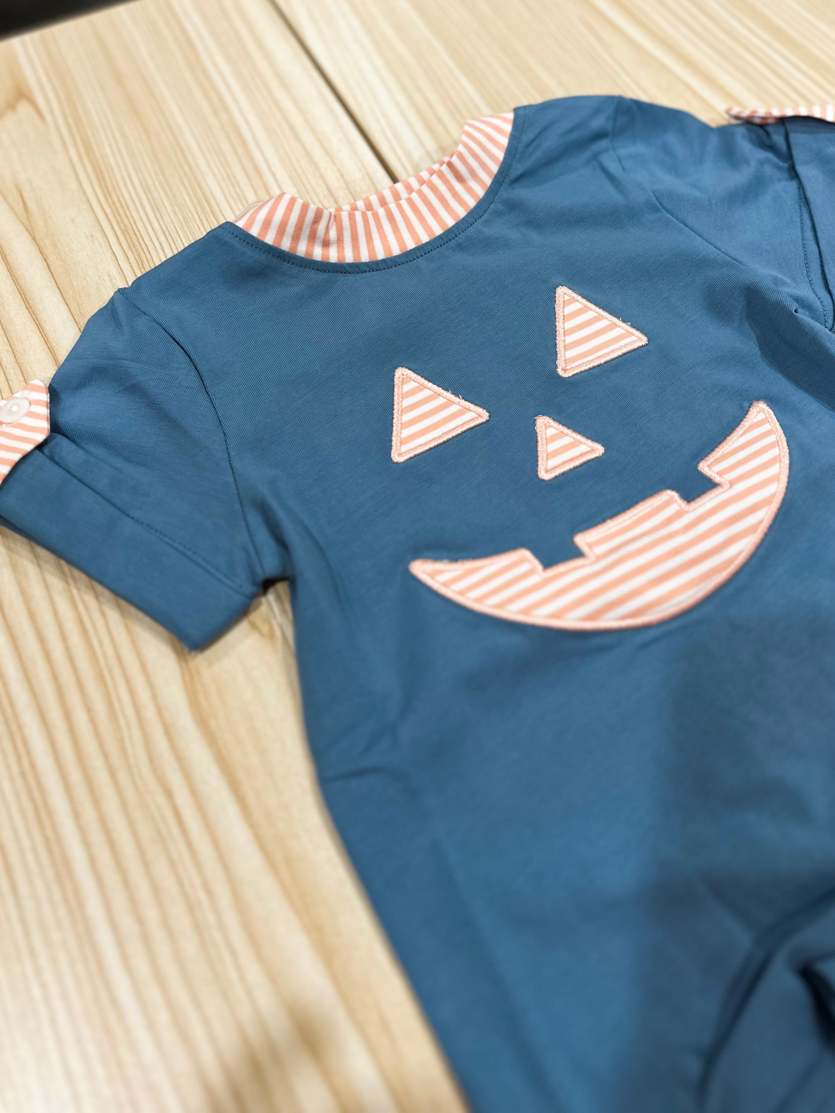 Boys Pumpkin Face Appliqué Romper RTS