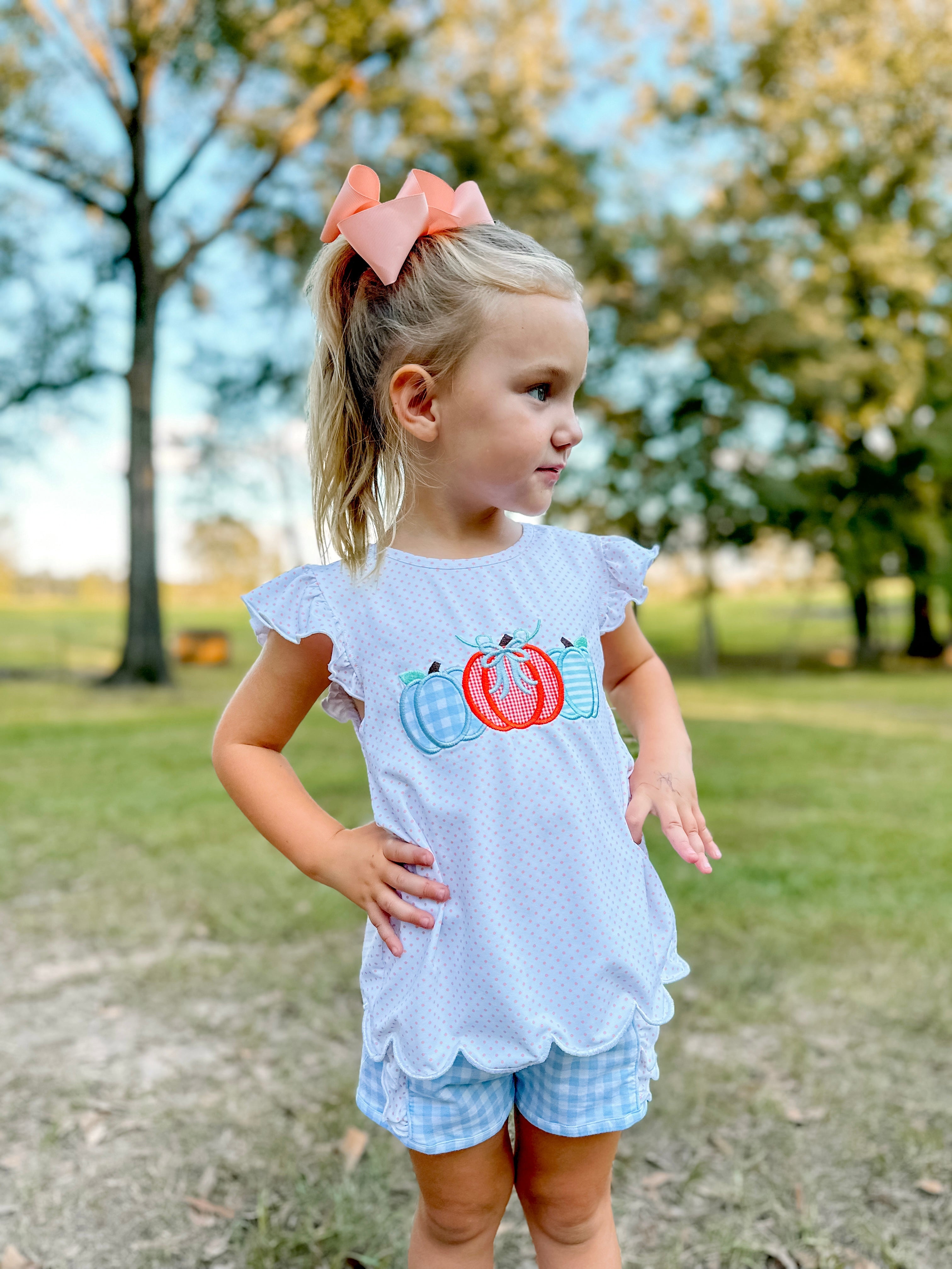 Girls Pumpkin Appliqué Short Set RTS