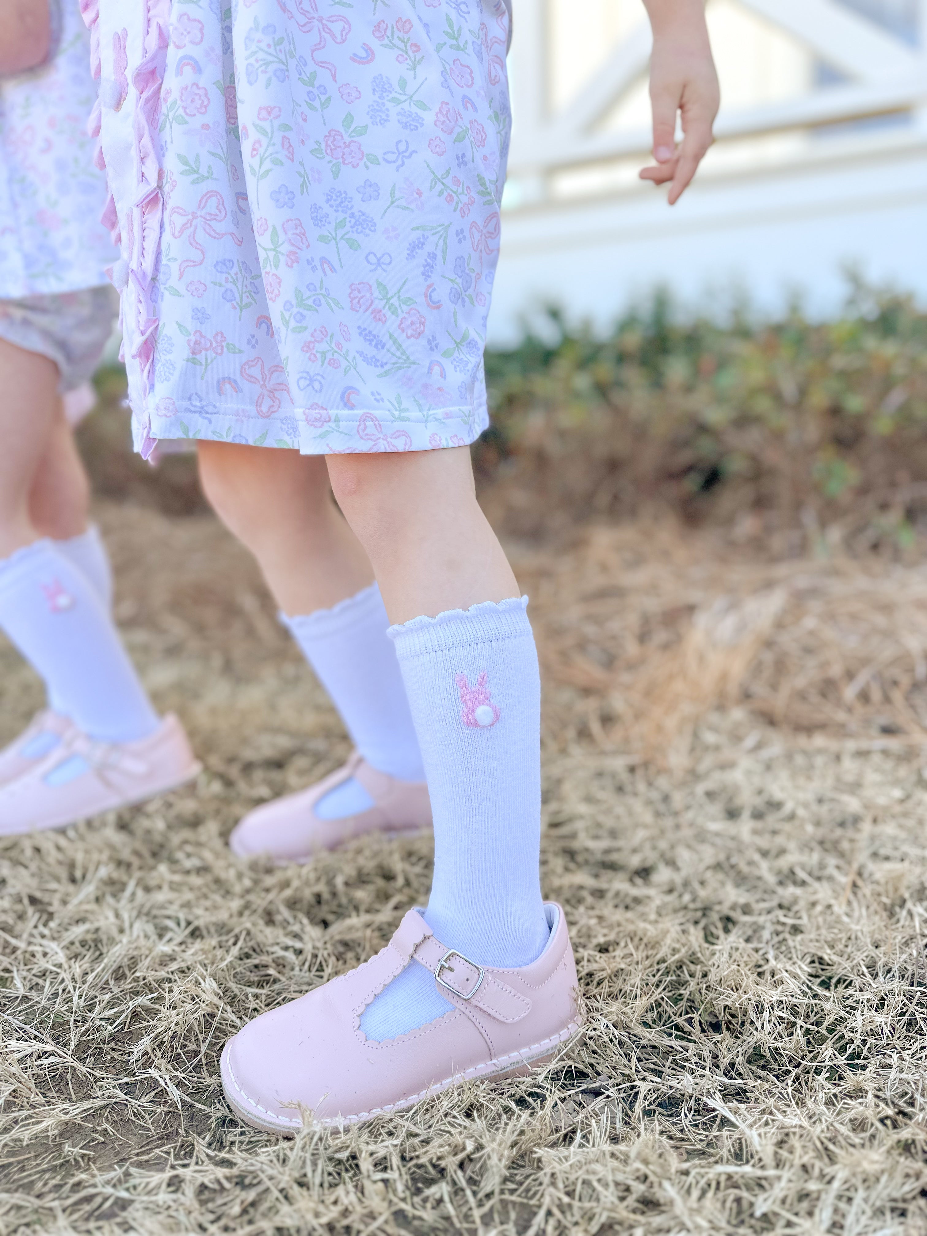 Girls Pink Bunnies Knee High Socks