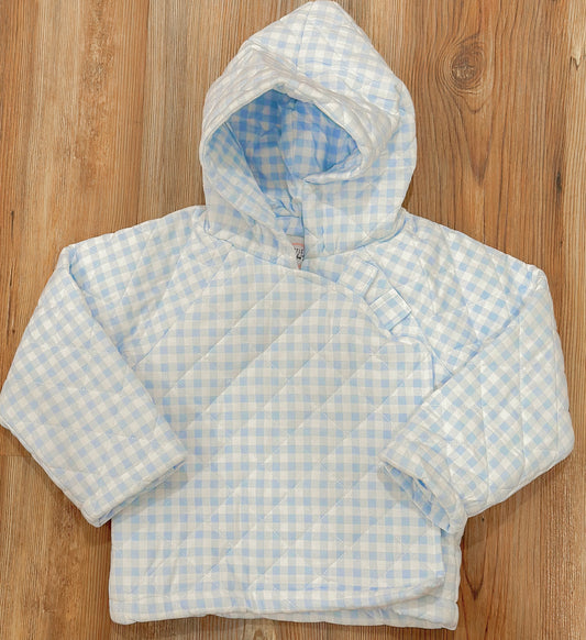 Blue Gingham Knit Quilted Coat