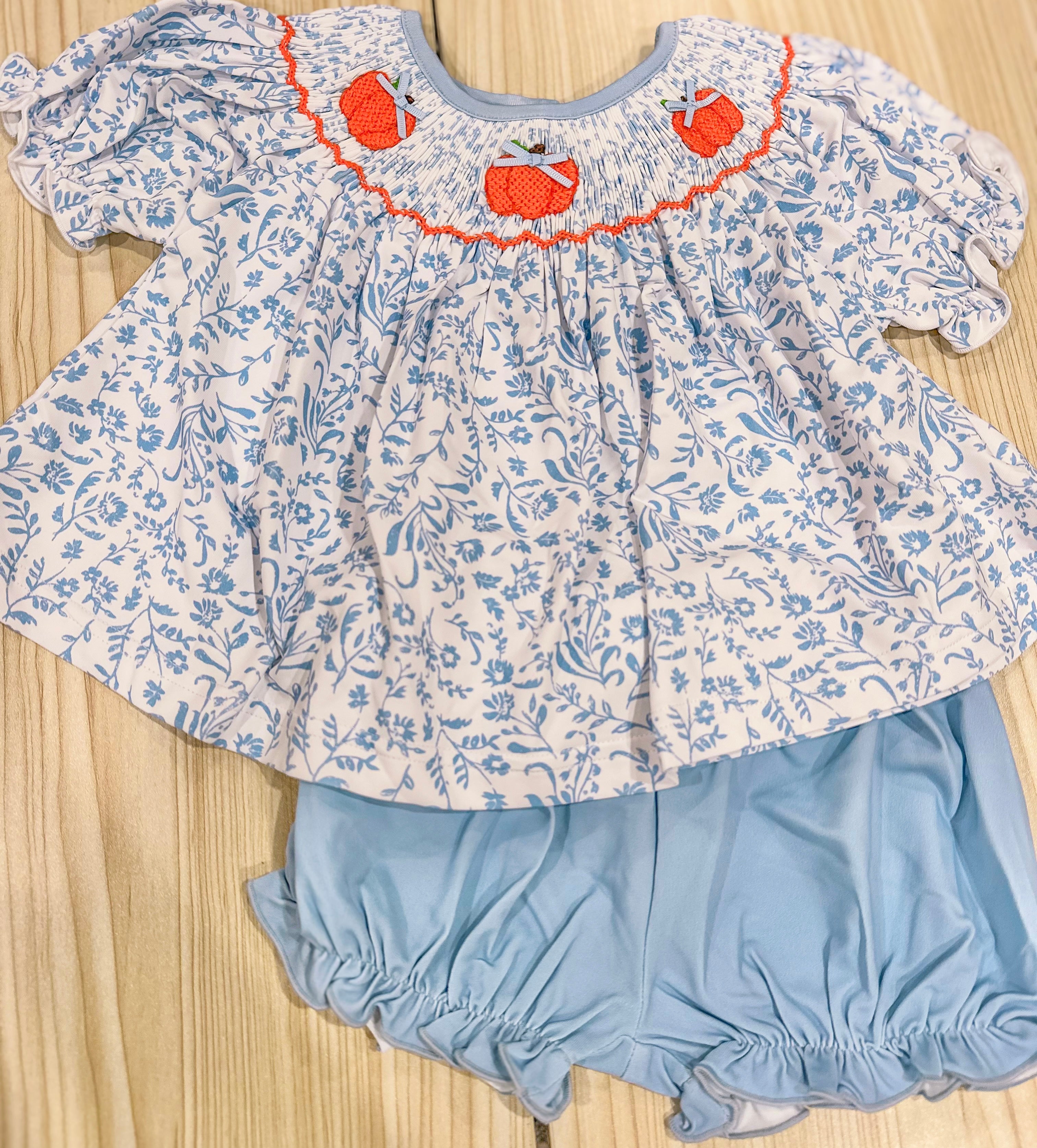 Girls Smocked Pumpkin Bloomer Set (and dress) RTS