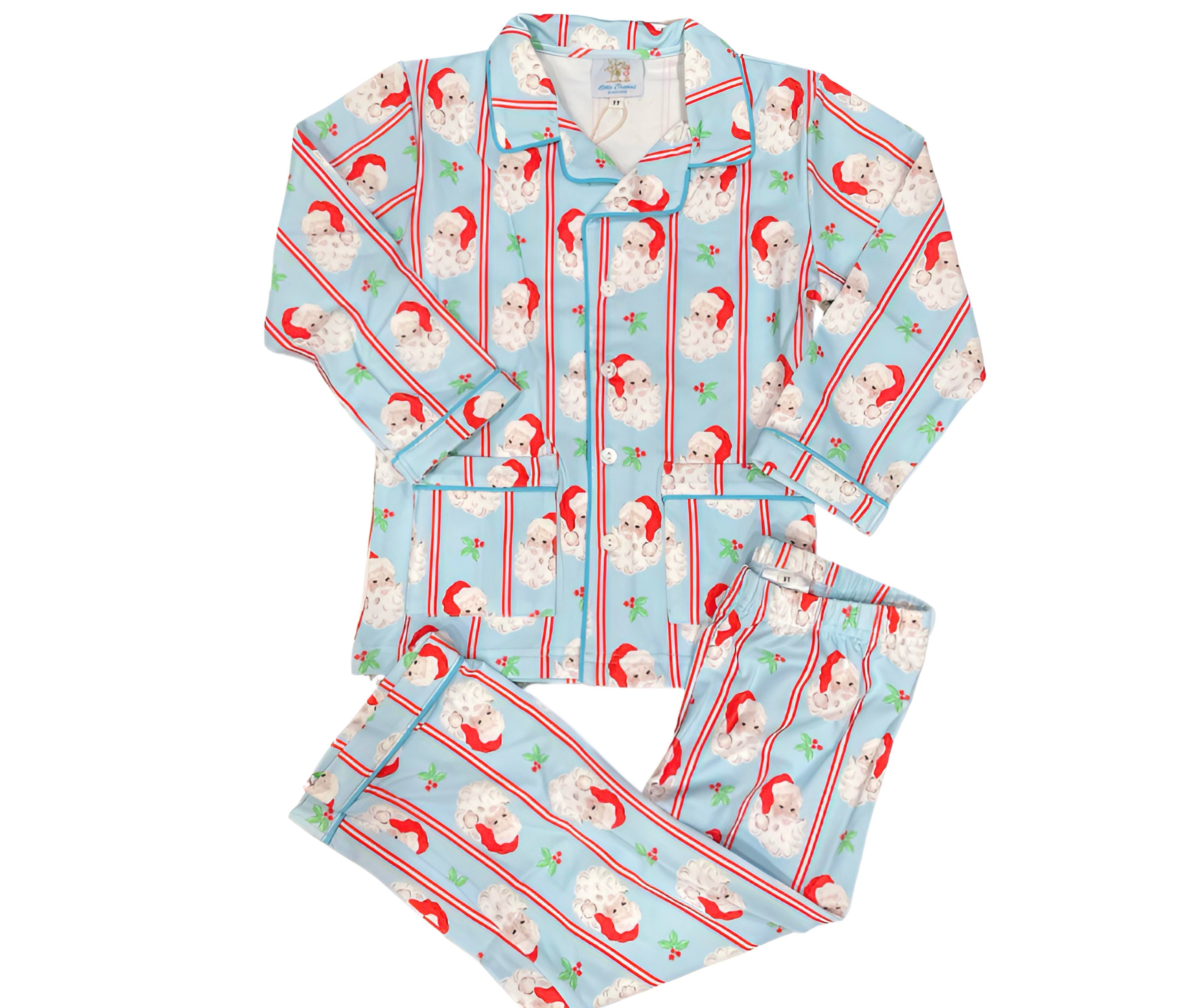 Boys Blue Santa Knit Button Down Pajamas RTS
