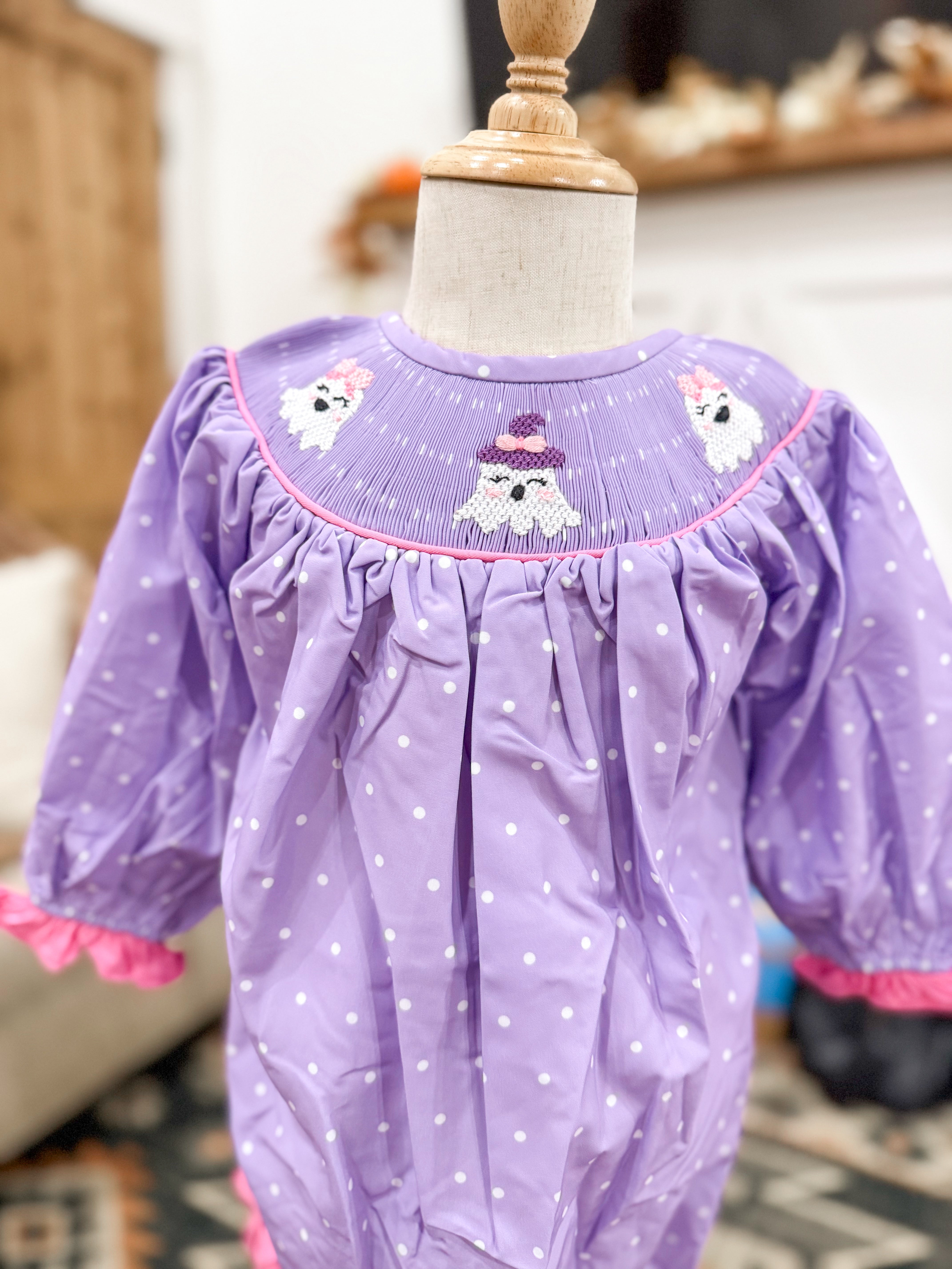 Girls Friendly Ghosts Smocked Bubble