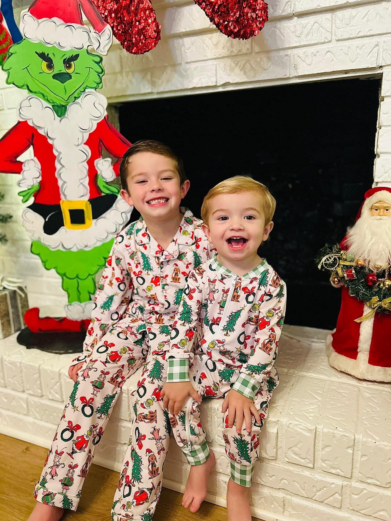 Boys Grinch Knit Button Down Pajamas RTS