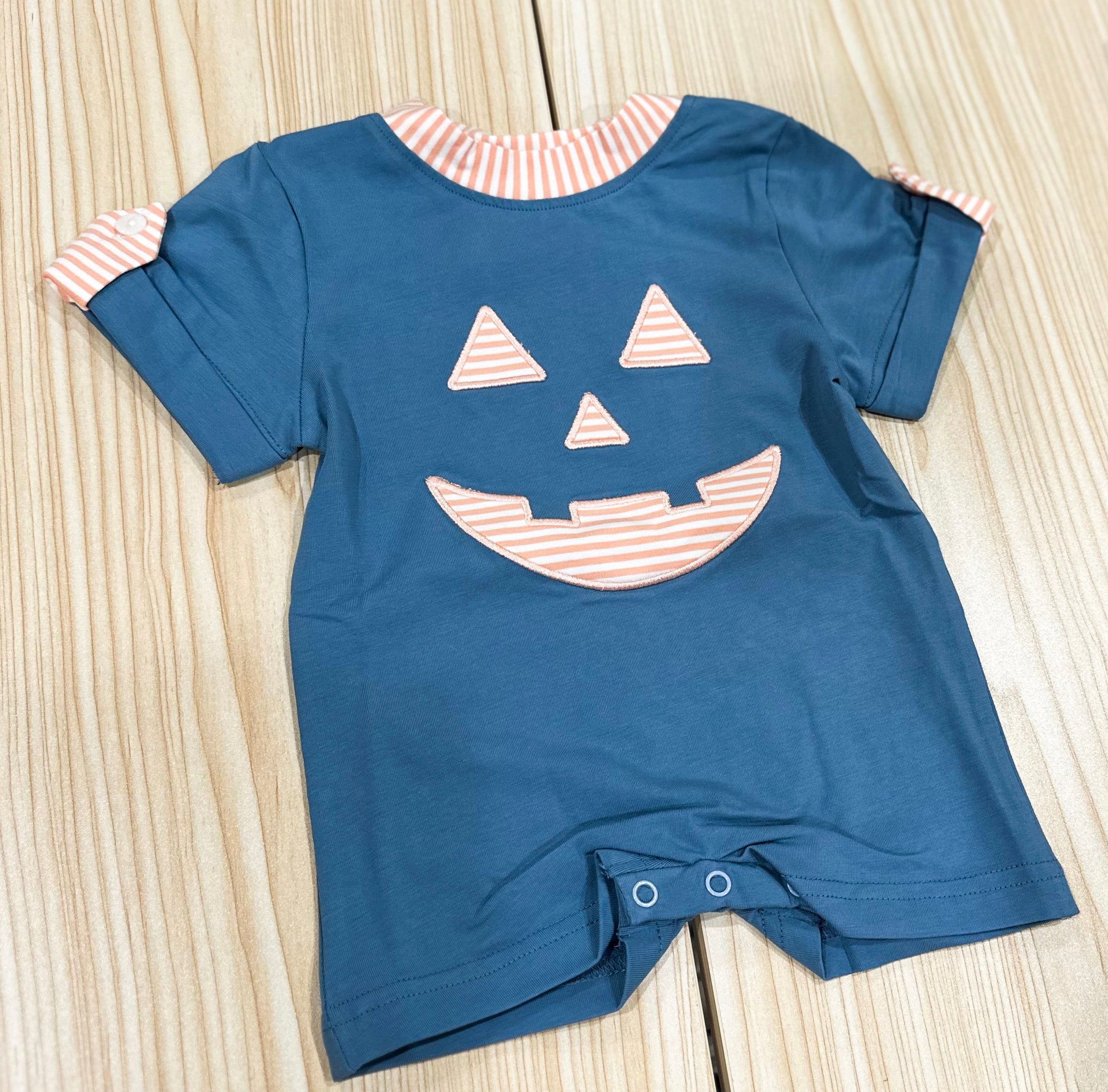 Boys Pumpkin Face Appliqué Romper RTS