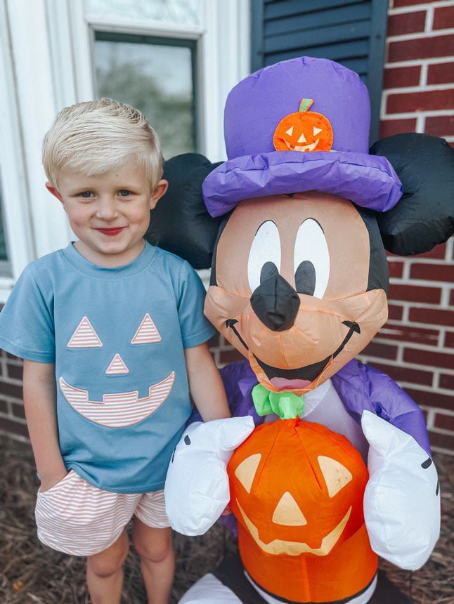 Boys Pumpkin Face Appliqué Short Set RTS