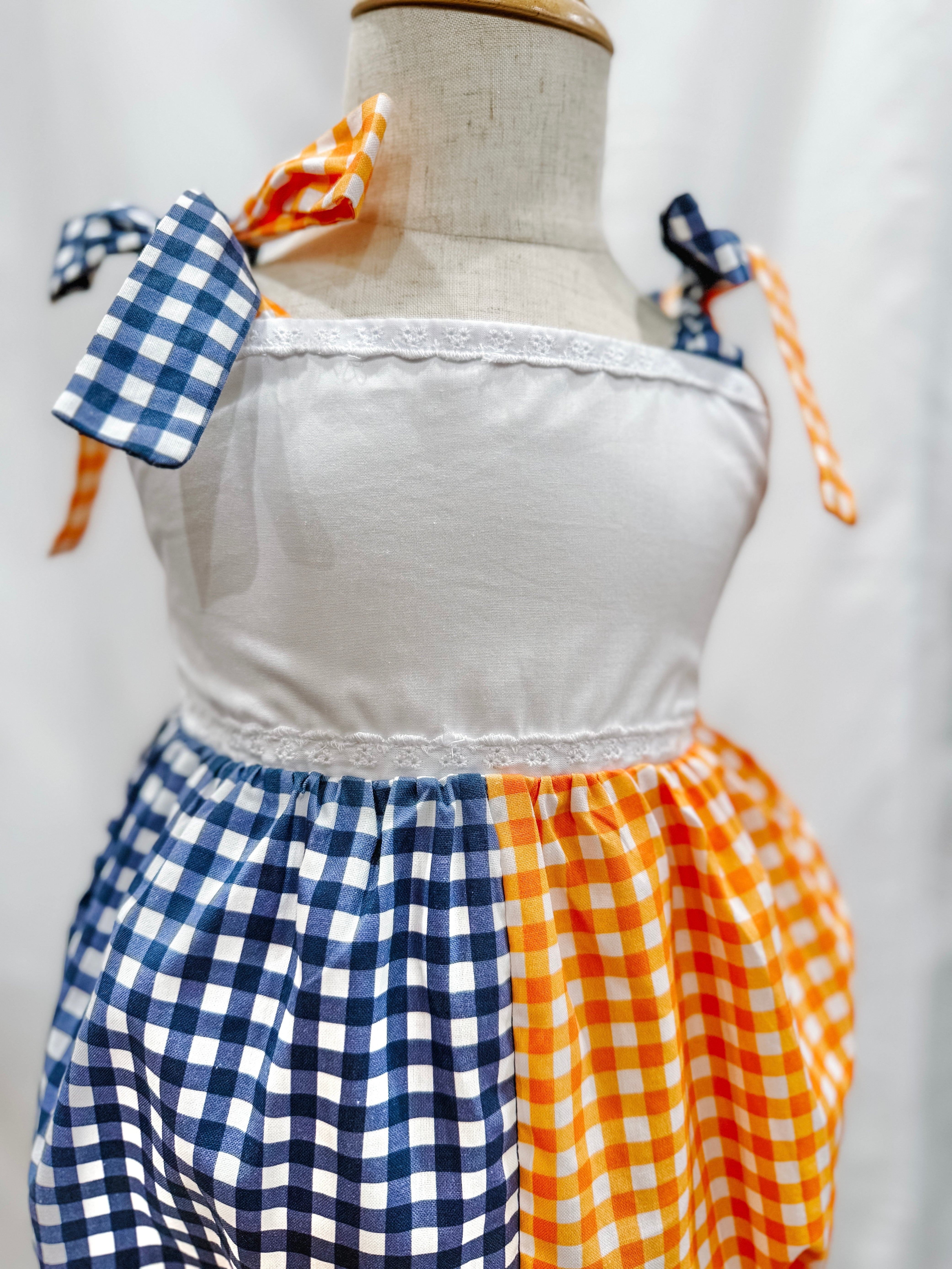 Navy Blue & Orange Gingham Bubble