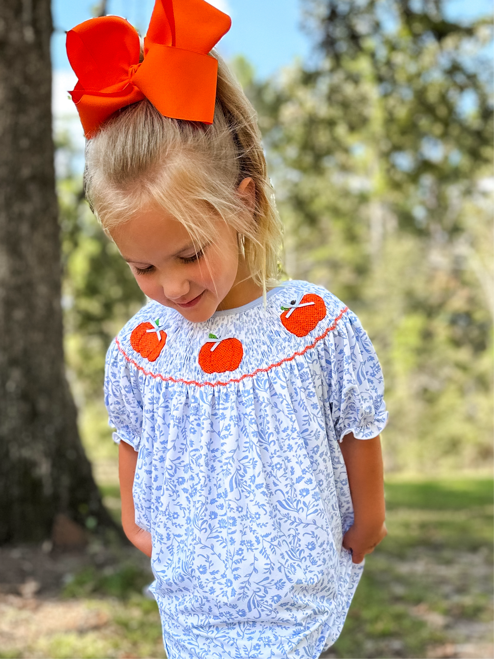 Girls Smocked Pumpkin Bloomer Set (and dress) RTS