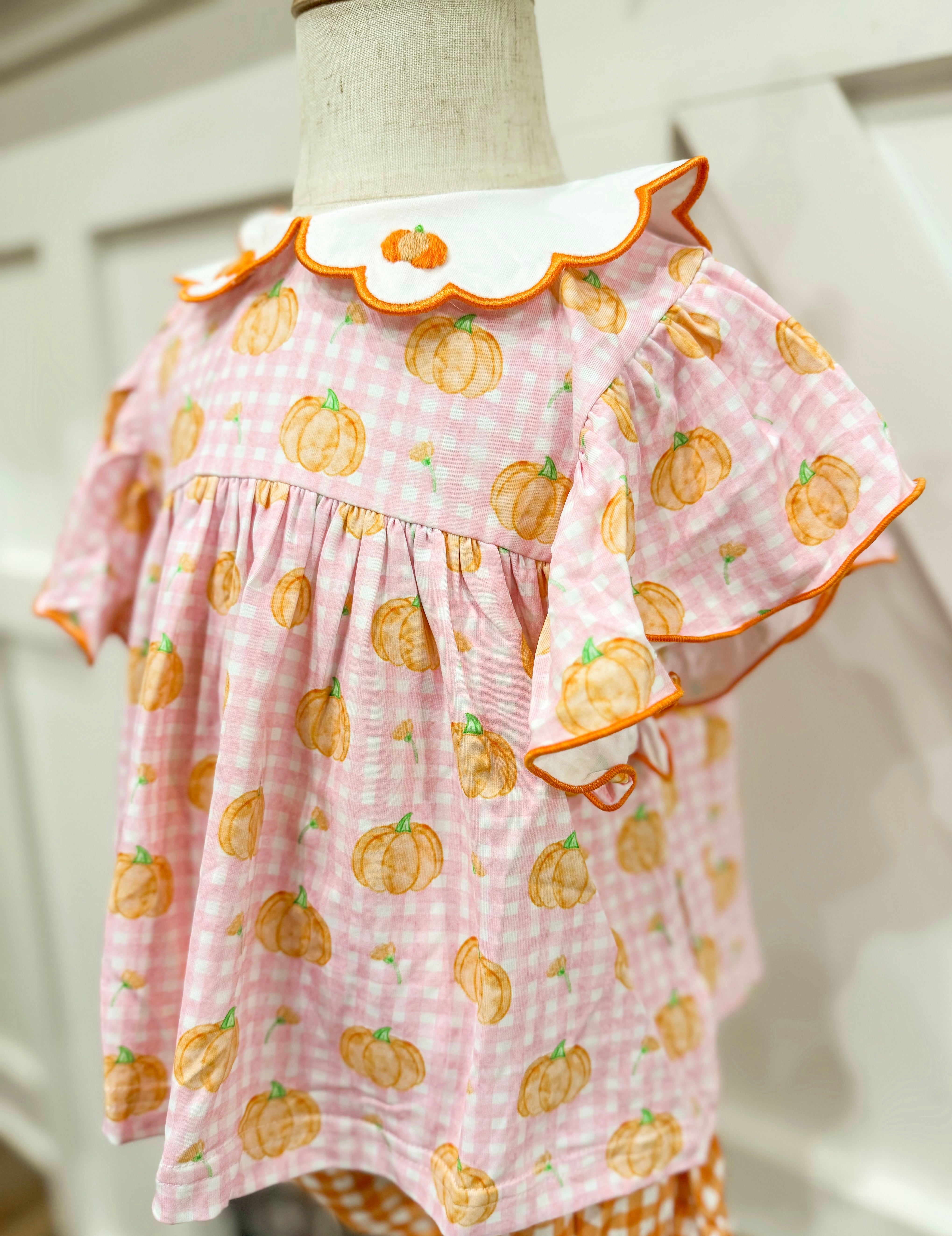 Girls Gingham Pumpkins Bloomer Set
