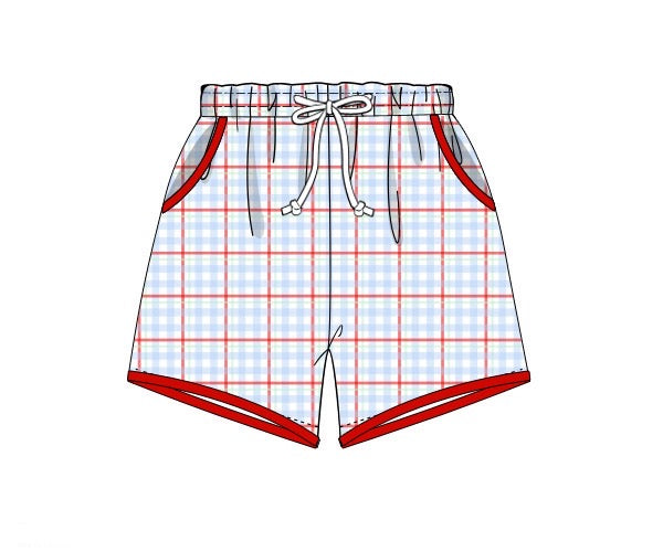 Mens Patriotic Plaid Swim Trunks