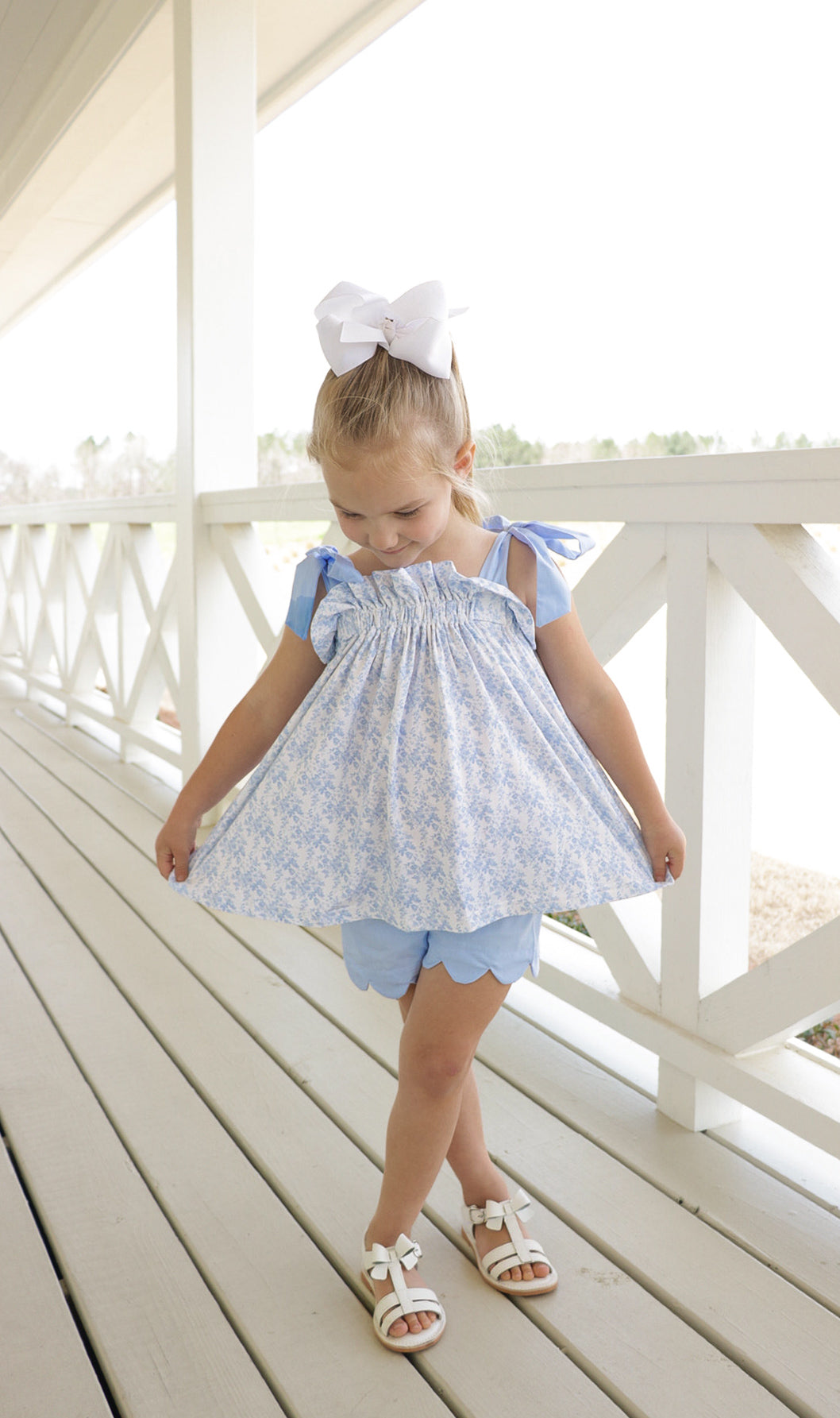 Girls Blue Toile Short Set