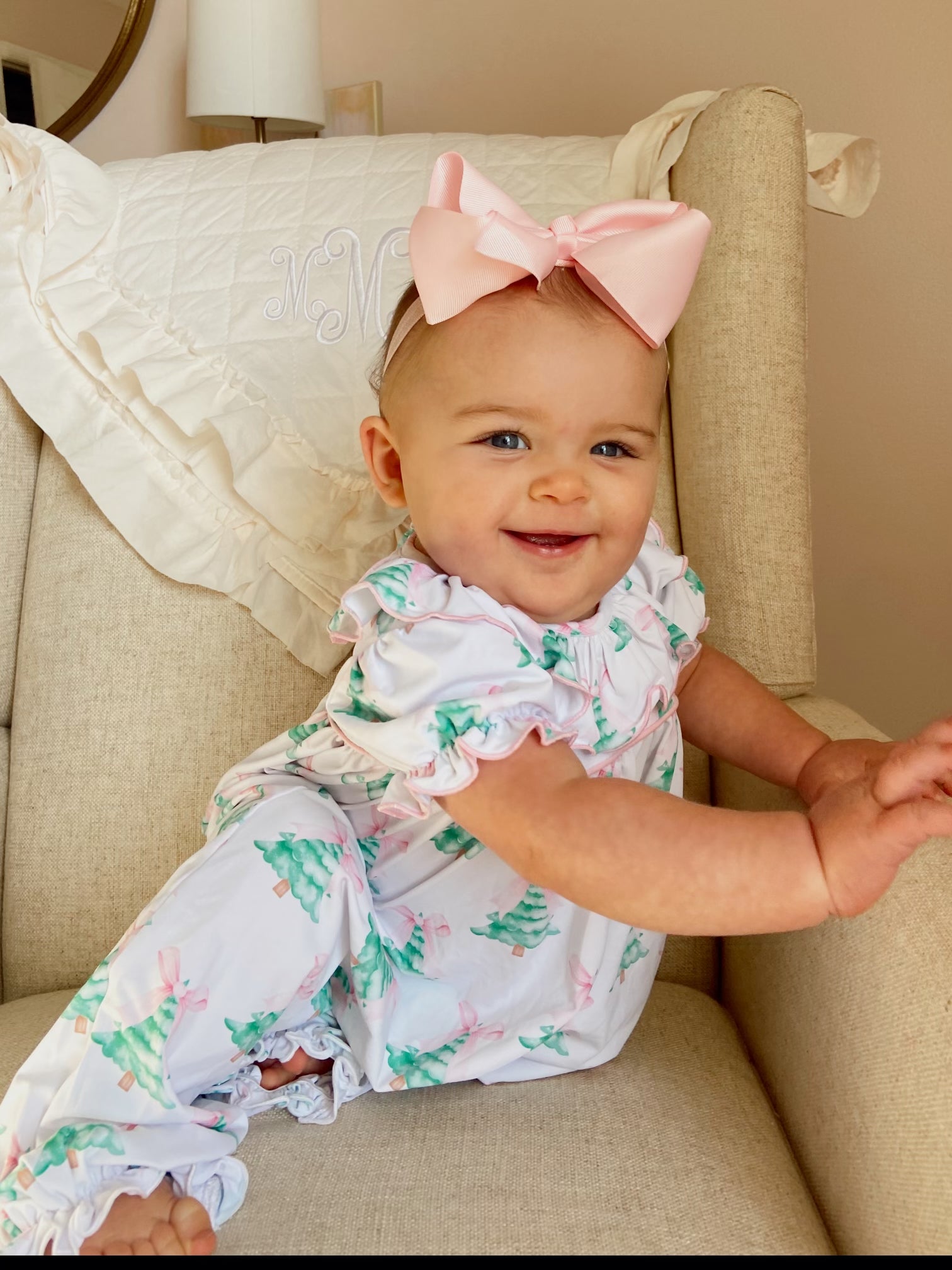 Girls Christmas Tree Knit Romper RTS