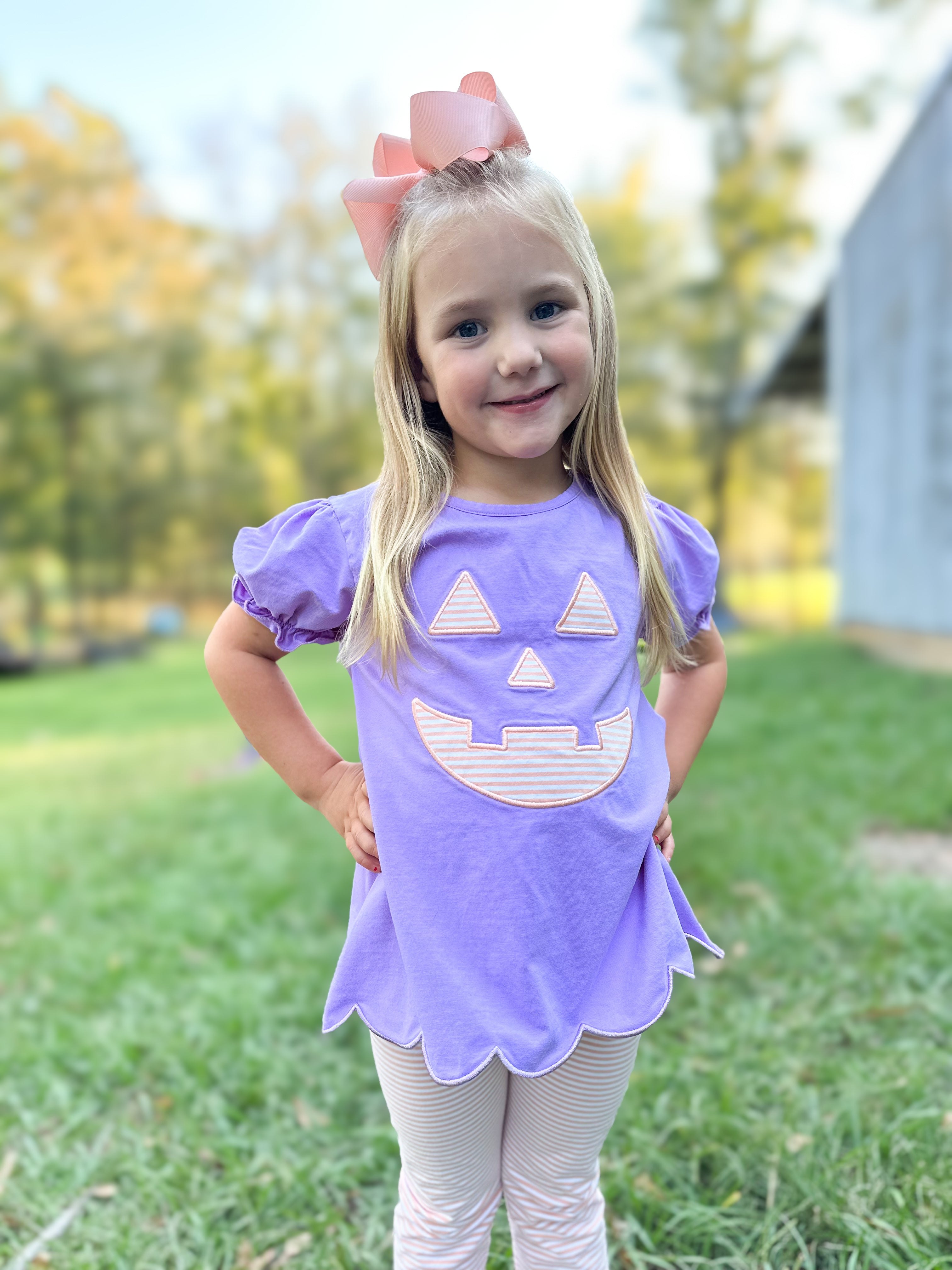 Girls Pumpkin Face Appliqué Legging Set RTS