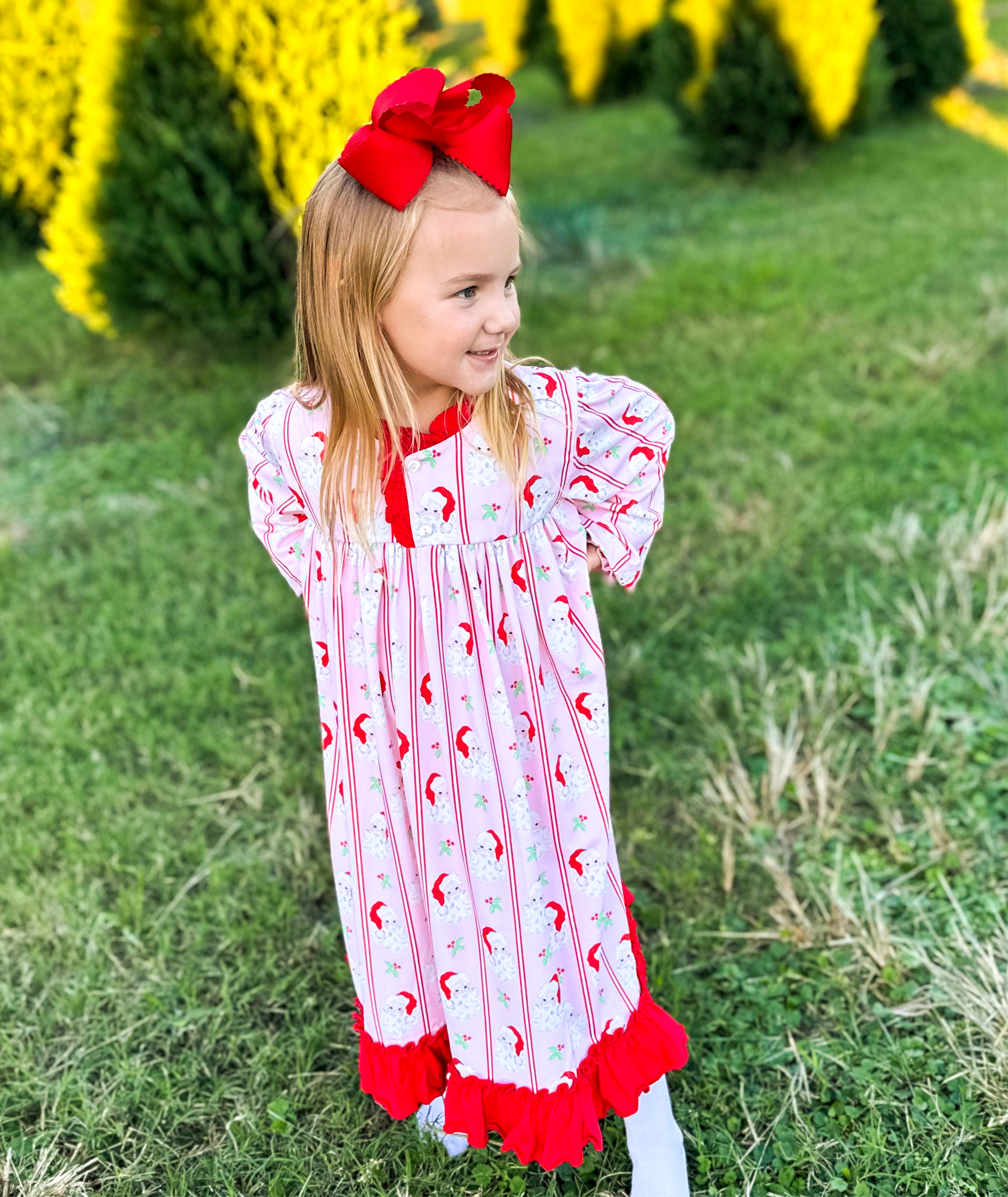Girls Pink Santa Knit Night Gown RTS