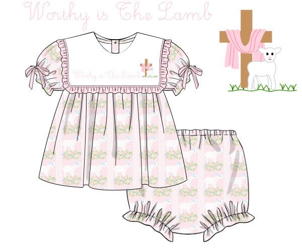 Girls Worthy Is The Lamb Bloomer Set