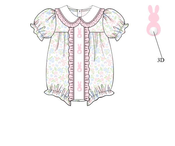 Girls Floral Bunnies Knit Bubble