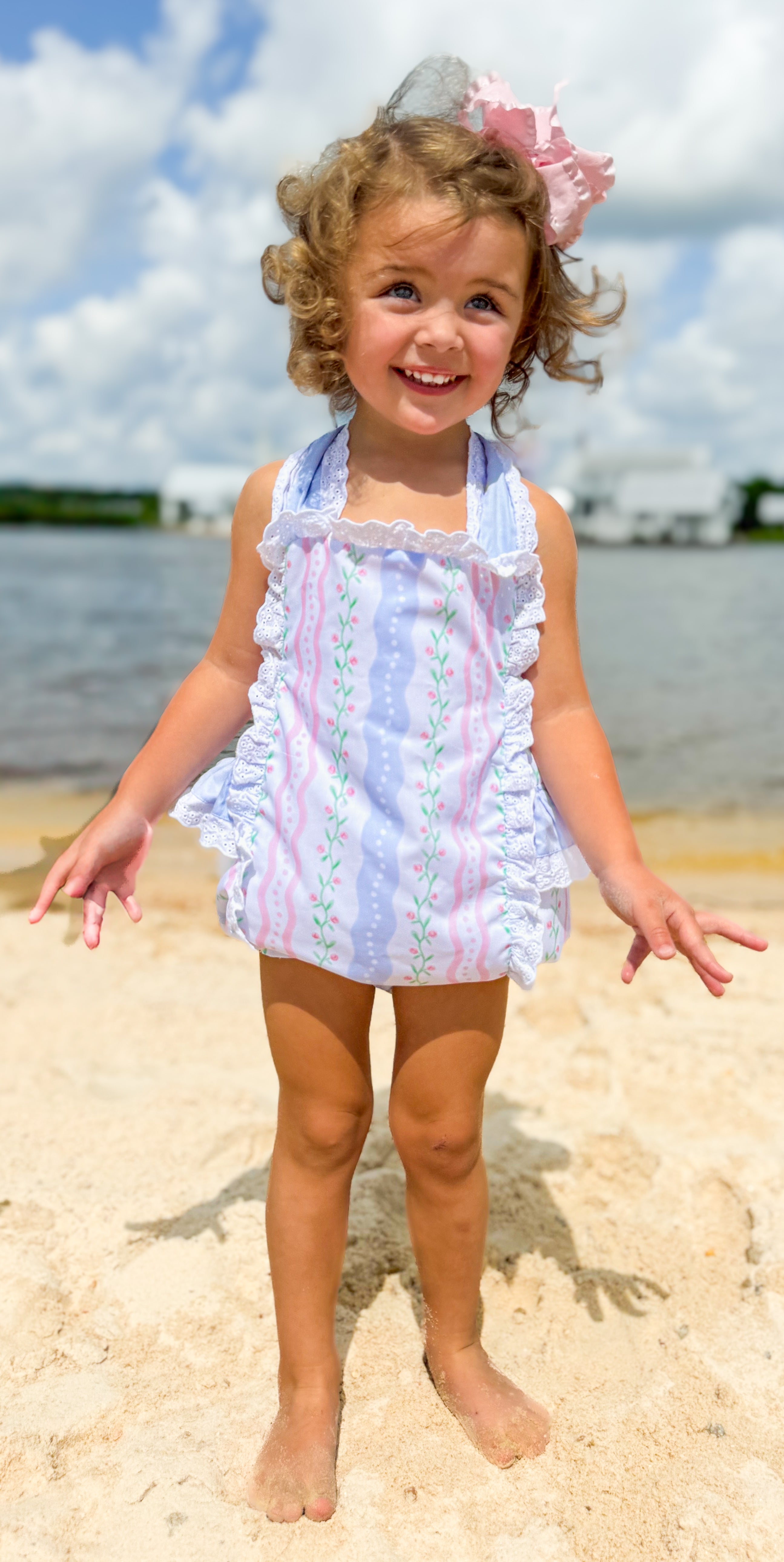 Girls Wavy Floral Sunsuit