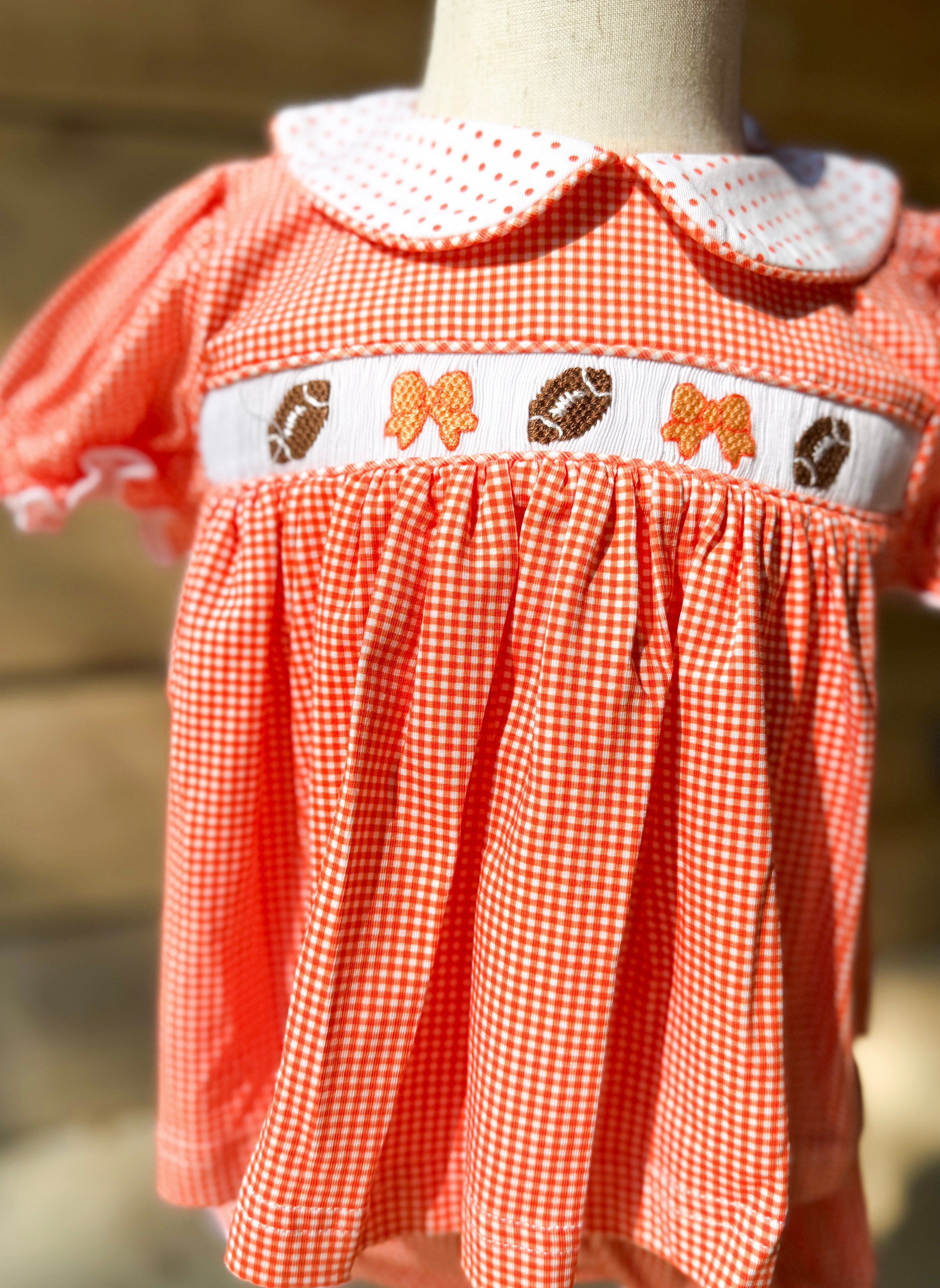 Orange Smocked Footballs and Bows Bloomer Set