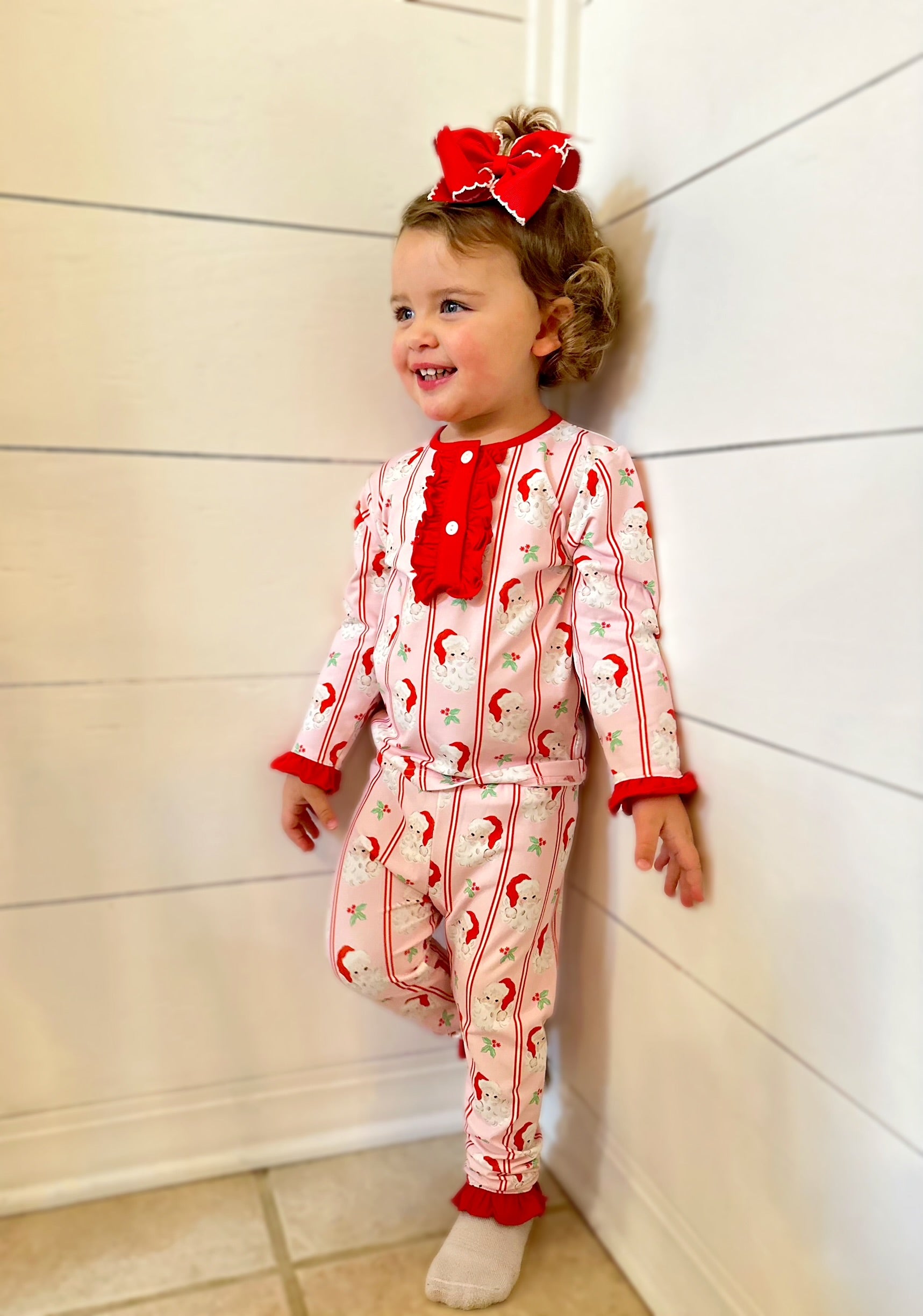 Girls Pink Santa Knit Pajamas RTS