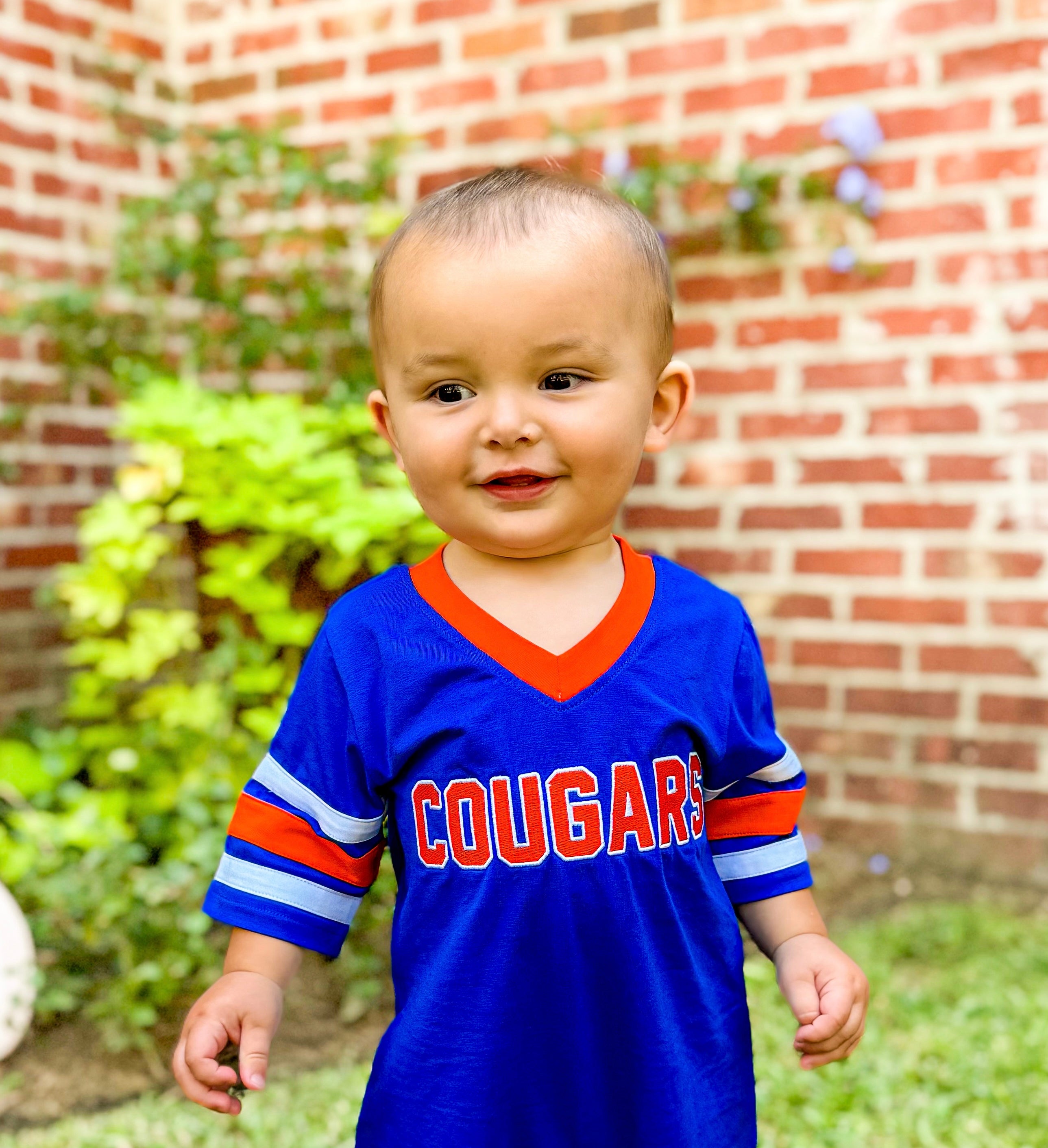 Orange and Royal Blue “Cougars” Bubble Jersey