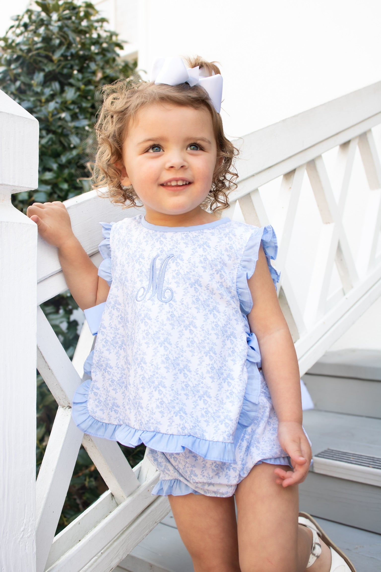 Girls Blue Toile Knit Bloomer Set