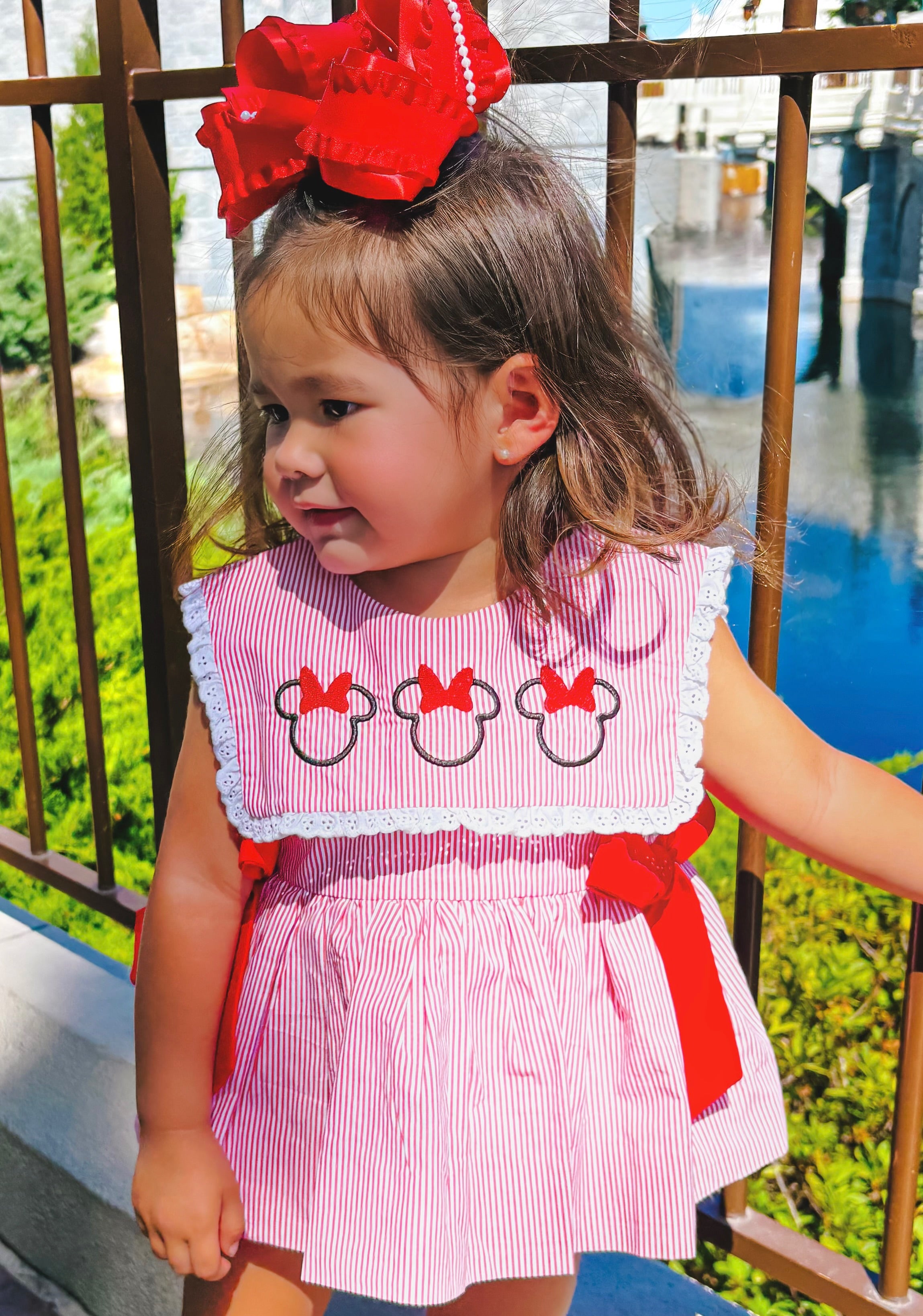 Girls Red Pinstripe Mouse Bloomer Set RTS