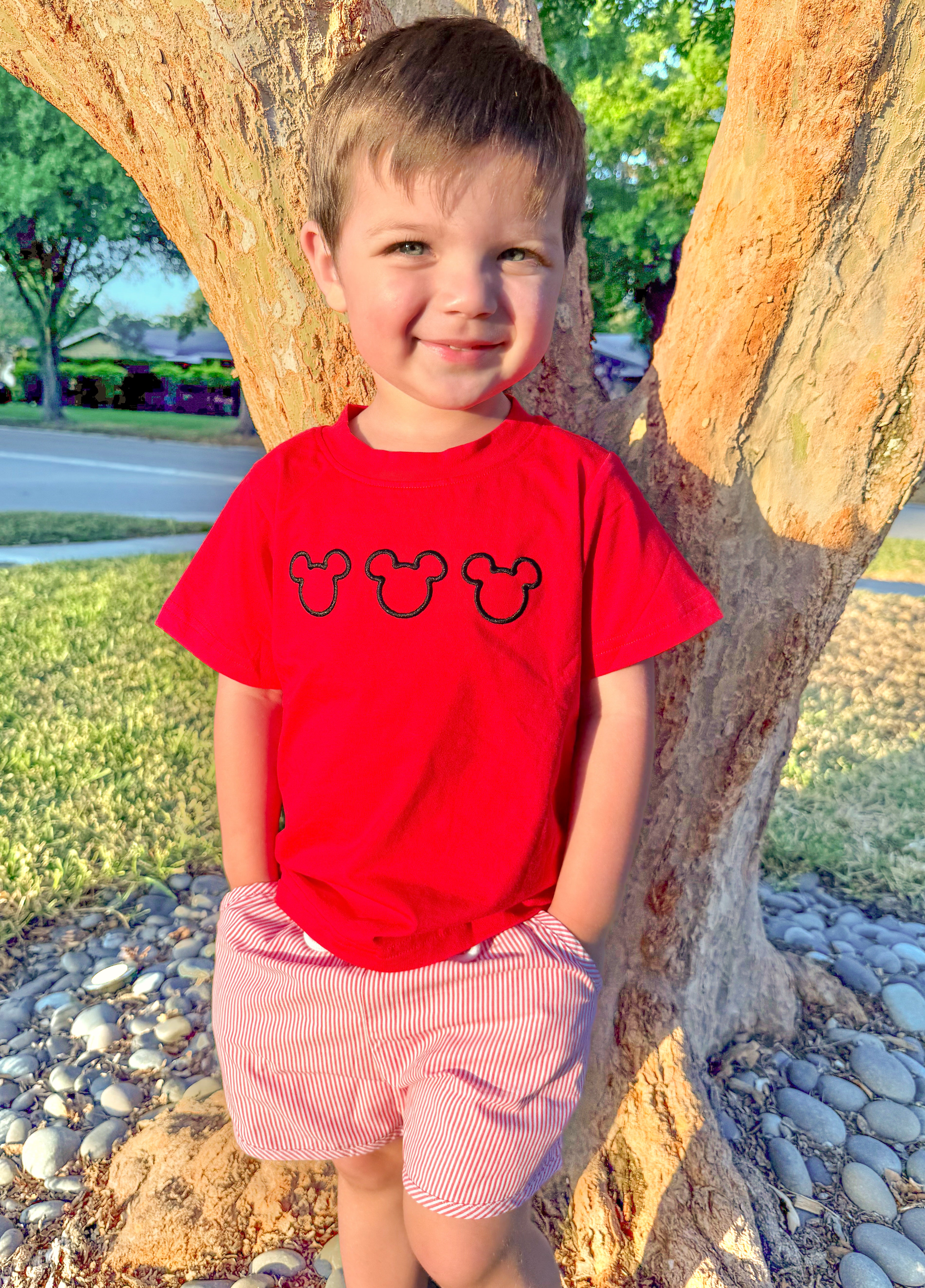 Boys Red Pinstripe Mouse Short Set RTS