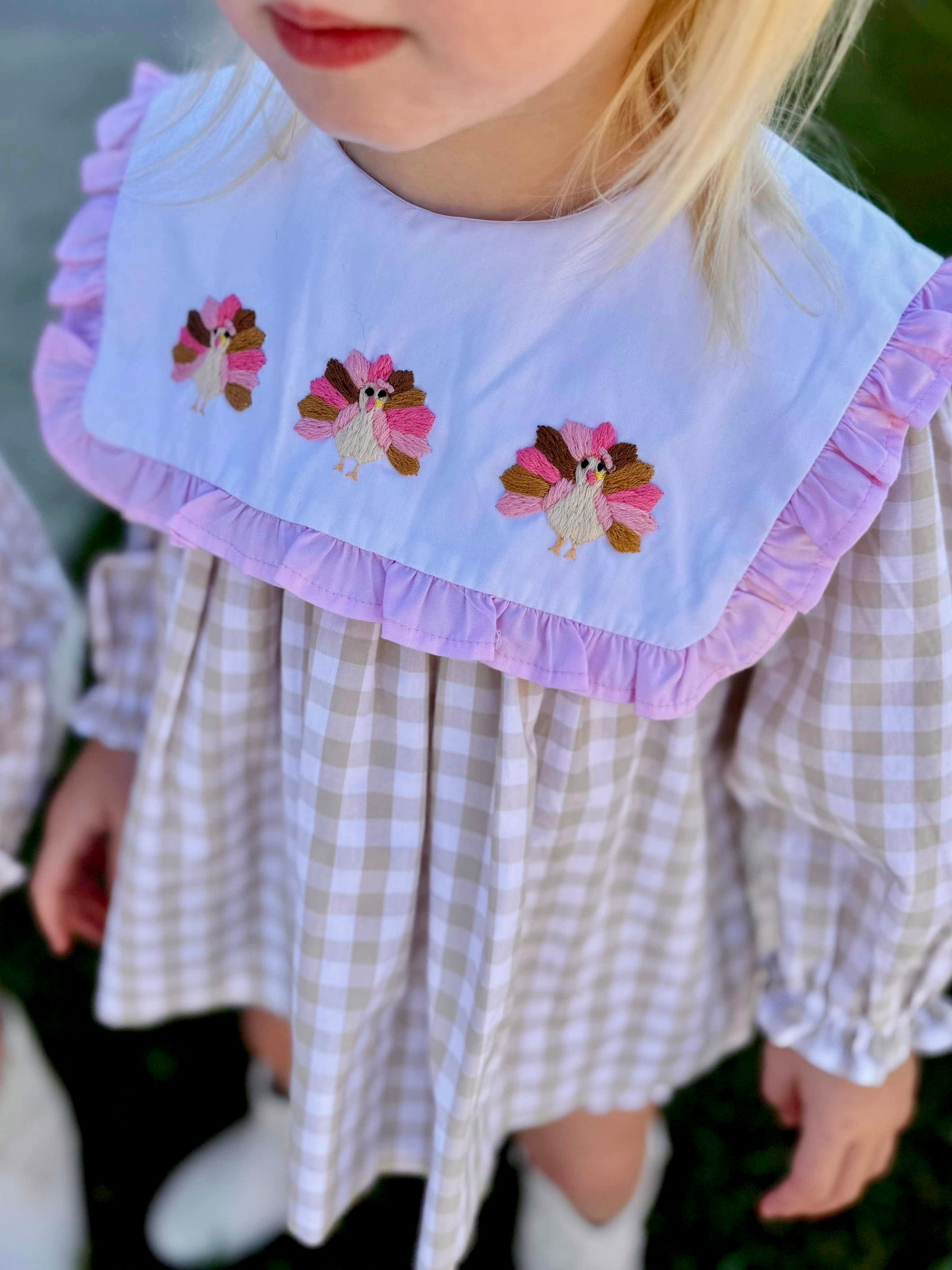 Girls Gingham Turkeys Bloomer Set