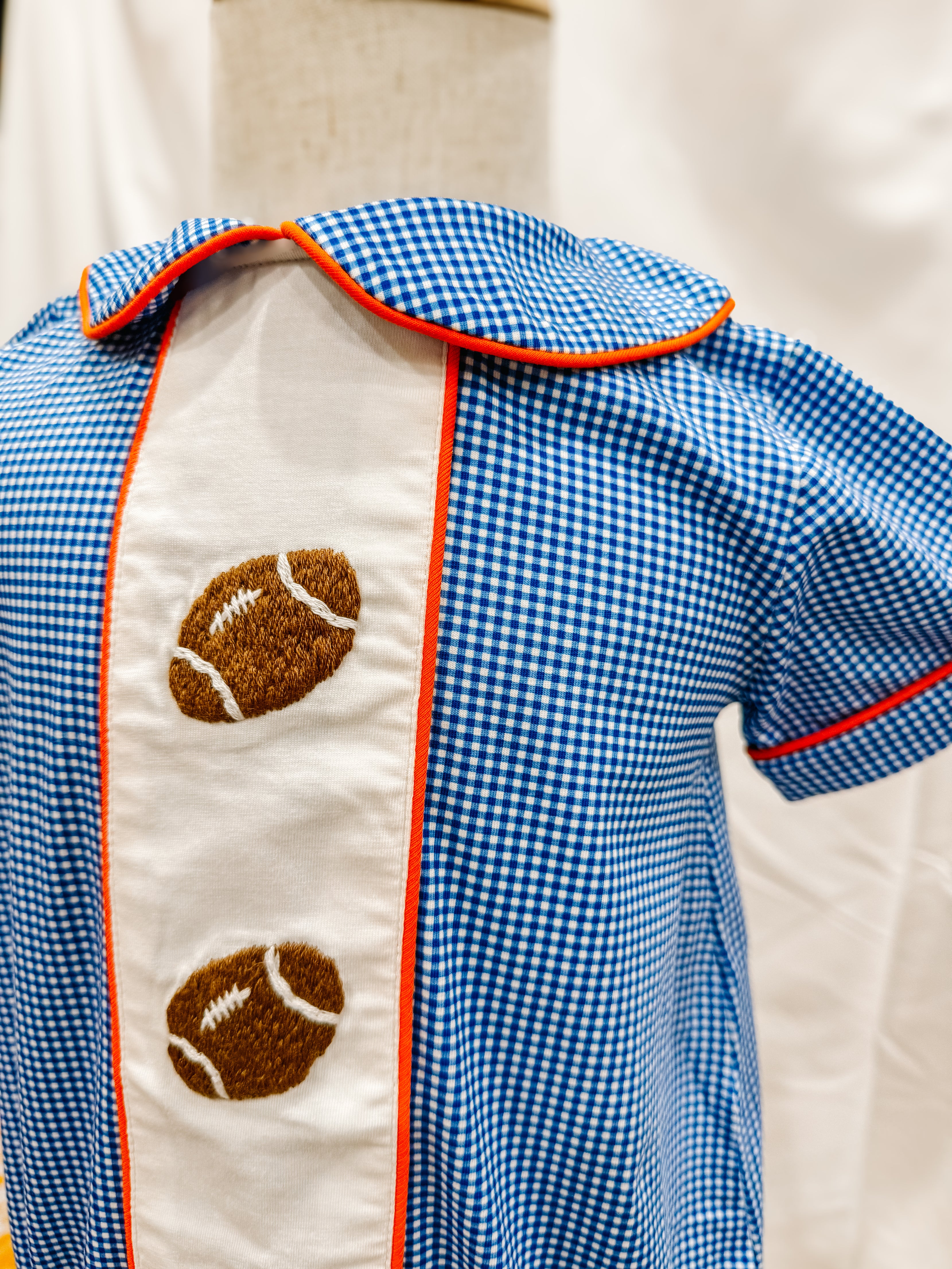 Boys Royal Blue & Orange Hand Embroidered Football Bubble