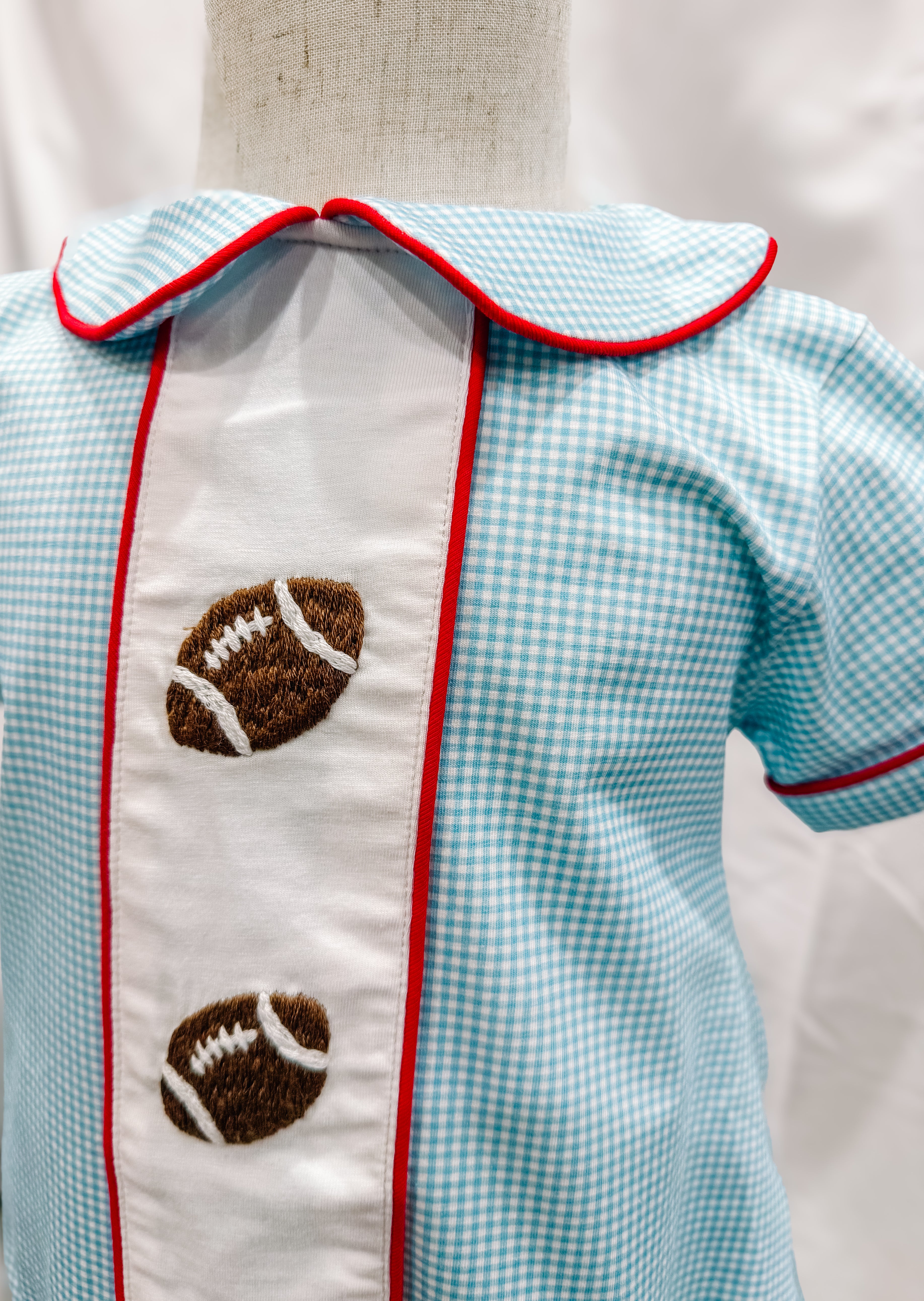 Boys Blue & Red Hand Embroidered Football Bubble