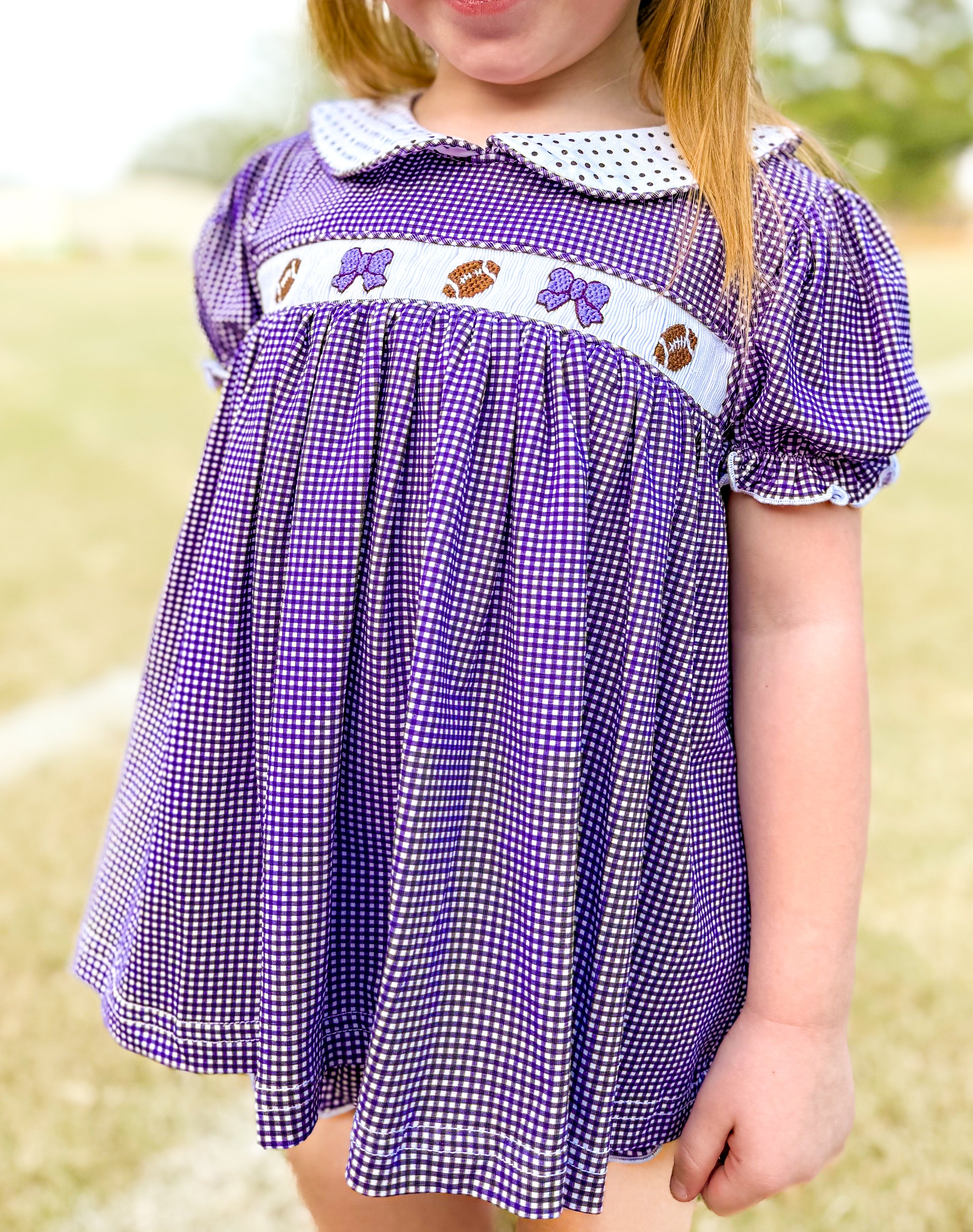 Purple Smocked Footballs and Bows Bloomer Set