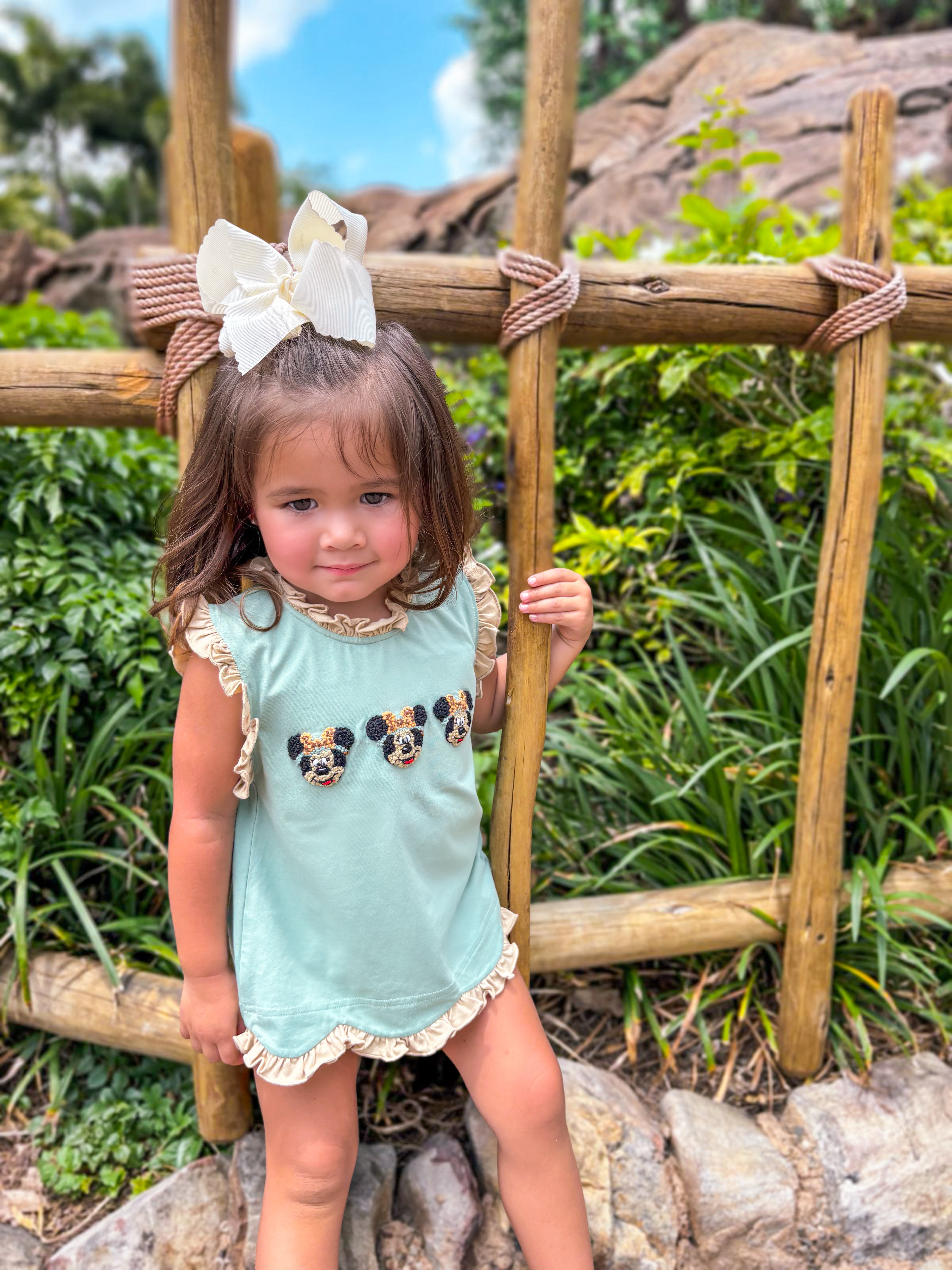 Girls French Knot Safari Mouse Bloomer Set RTS