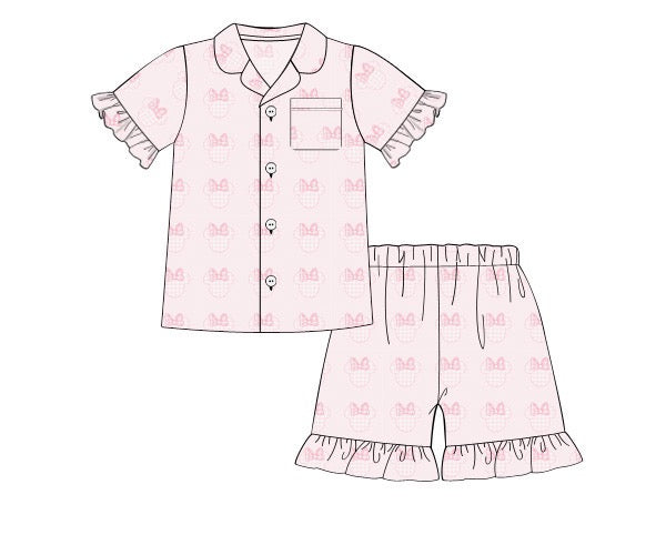 Women's Gingham Mouse Knit Pajama Short Set RTS