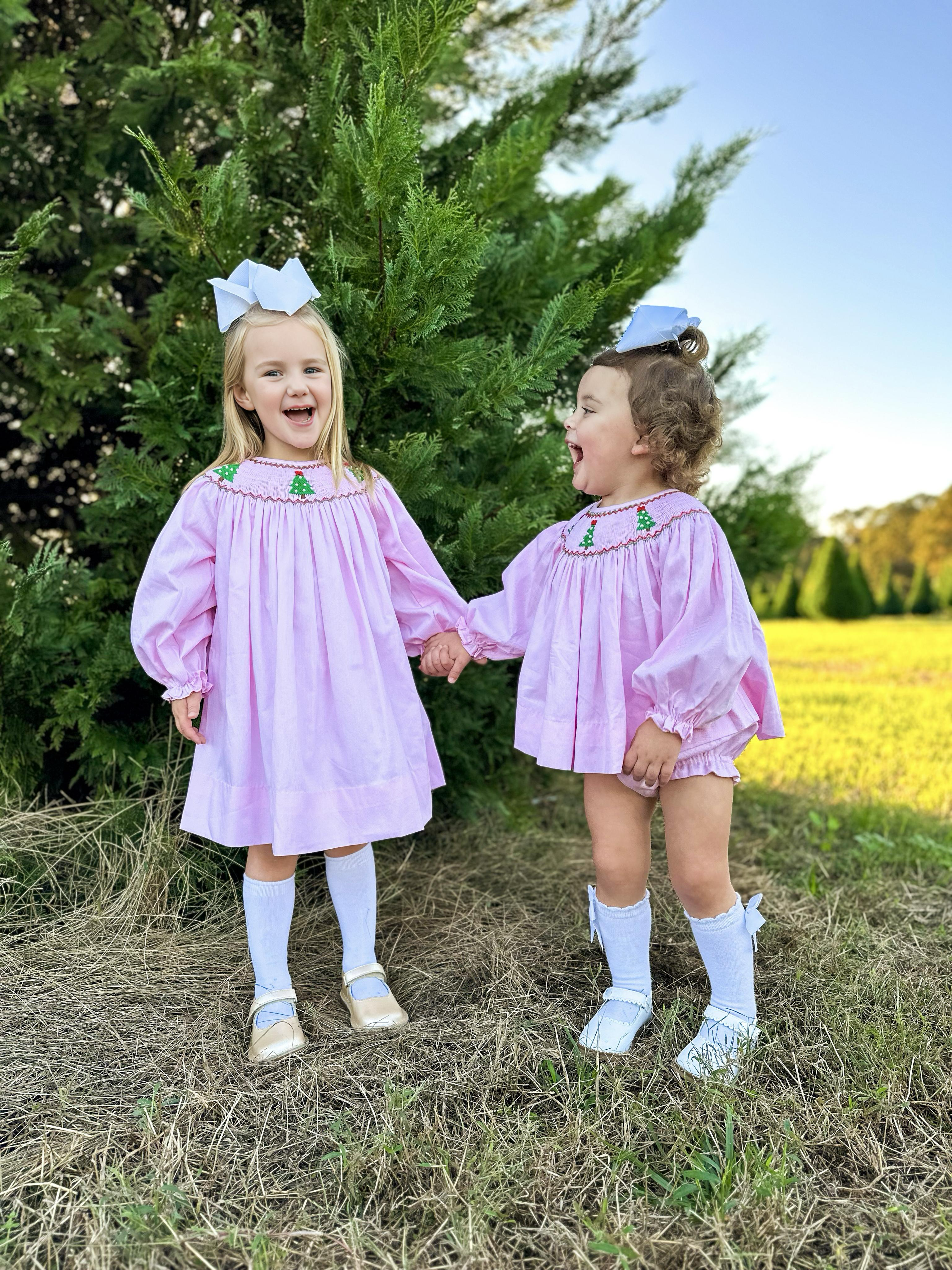 Girls Smocked Christmas Tree Bloomer Set RTS
