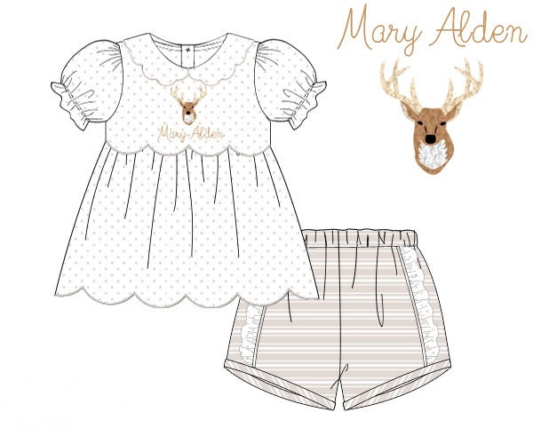 Girls French Knot Hunting Deer Short Set