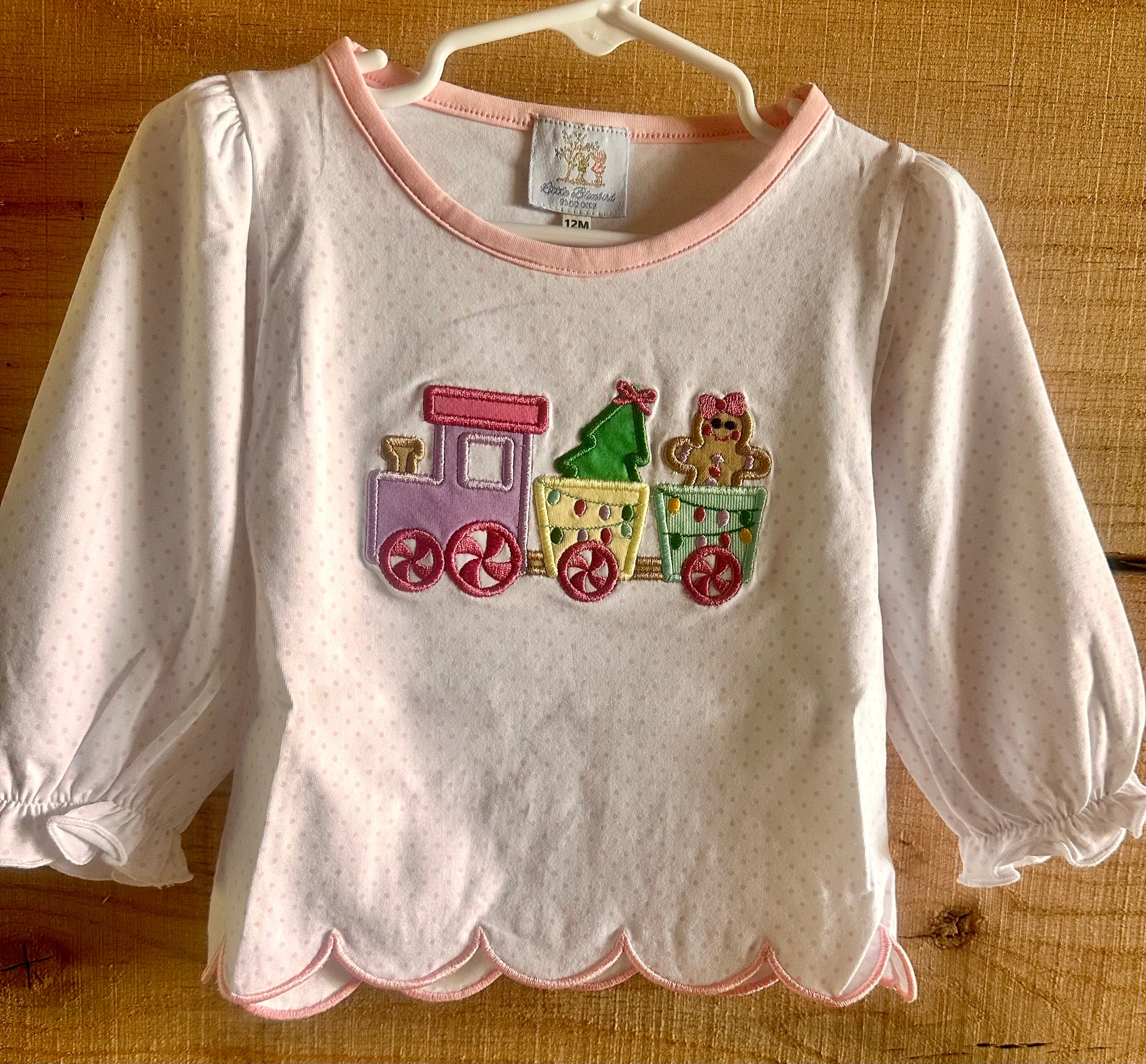 Girls Christmas Train Applique Knit Shirt RTS