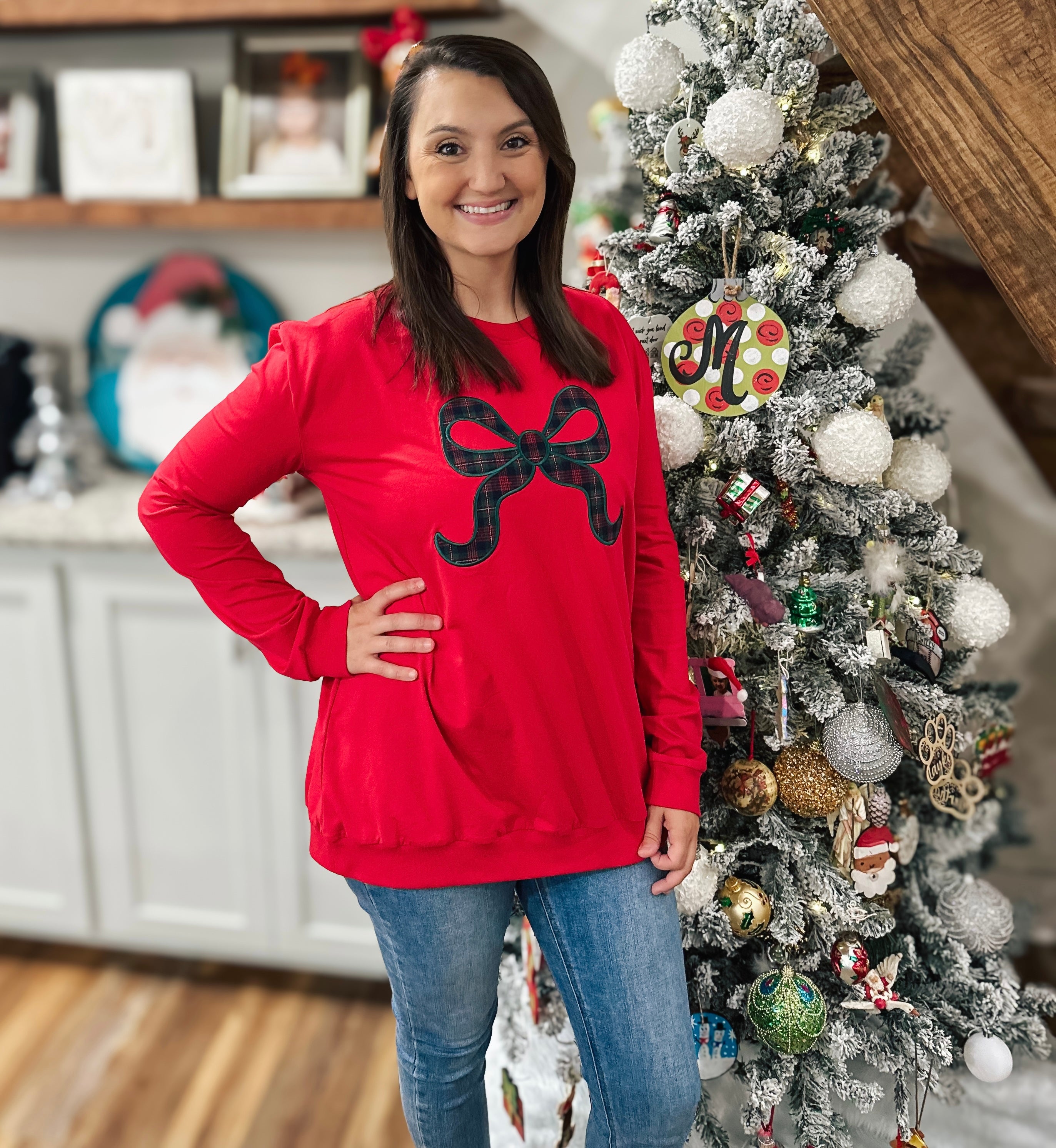 Women’s Plaid Bow Appliqué Thin Pullover RTS