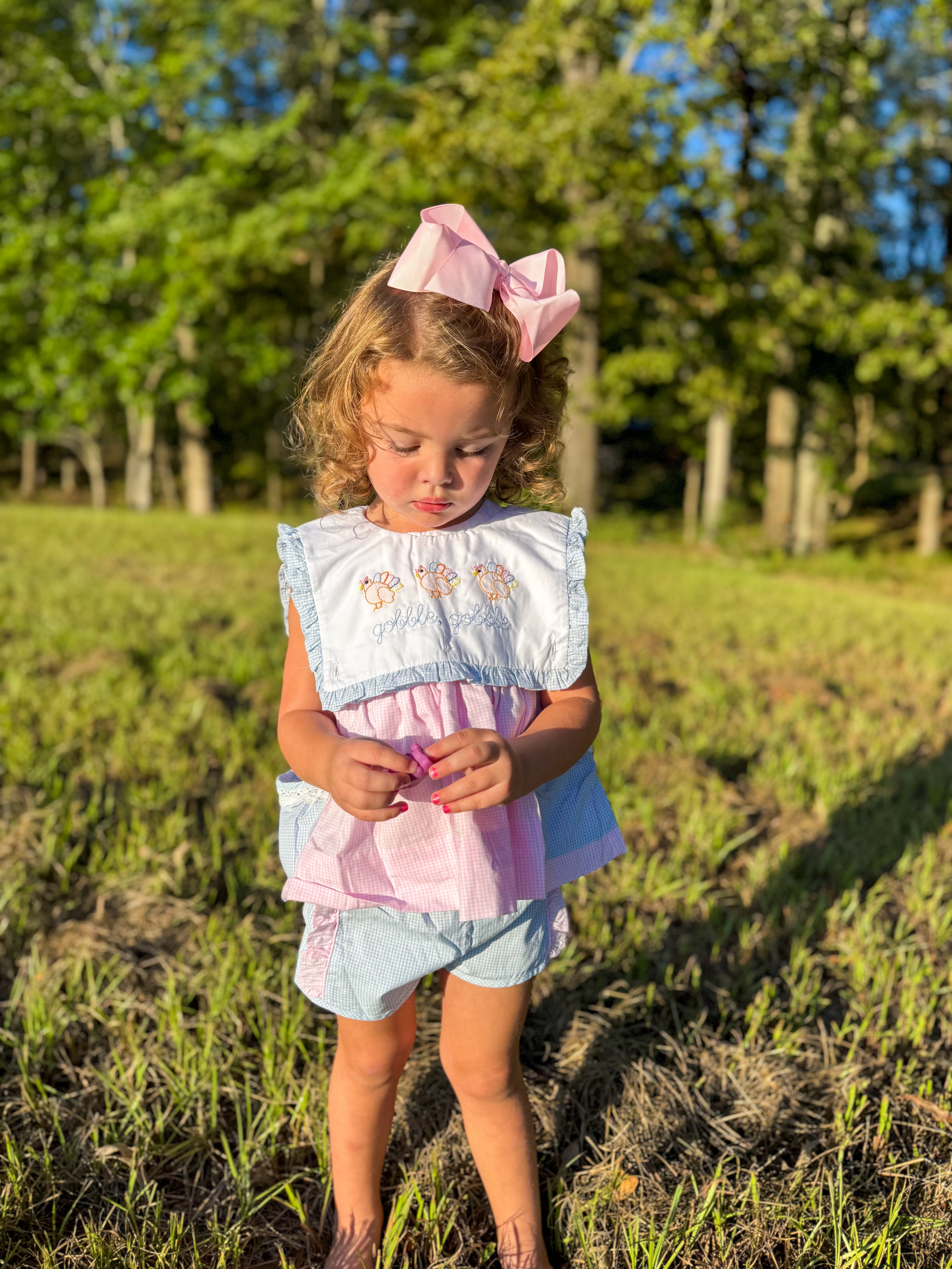 Girls Pumpkin and Turkey Reversible Short Set