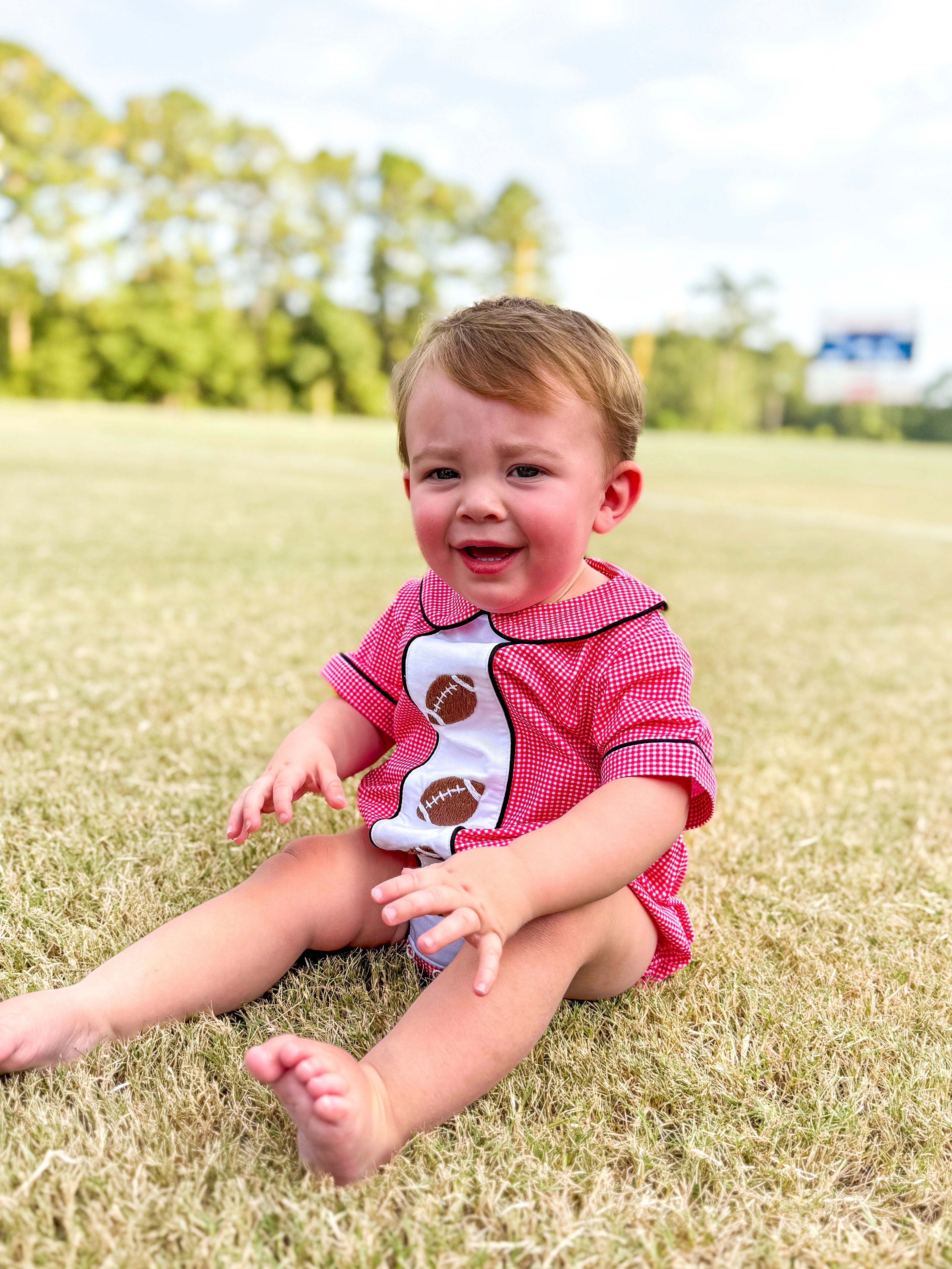 Boys Red & Black Hand Embroidered Football Bubble