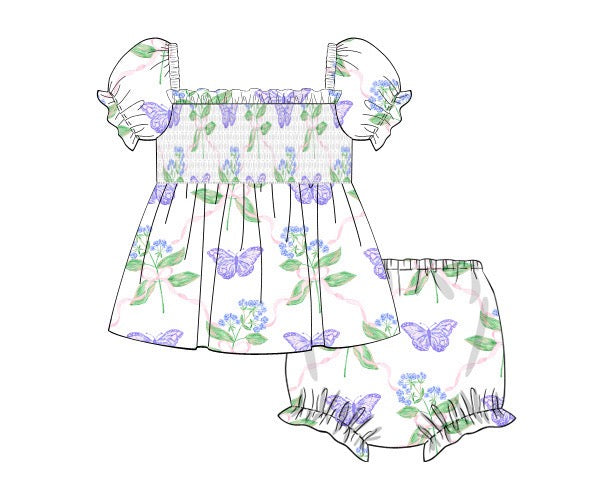 Girls Butterfly Garden Knit Bloomer Set