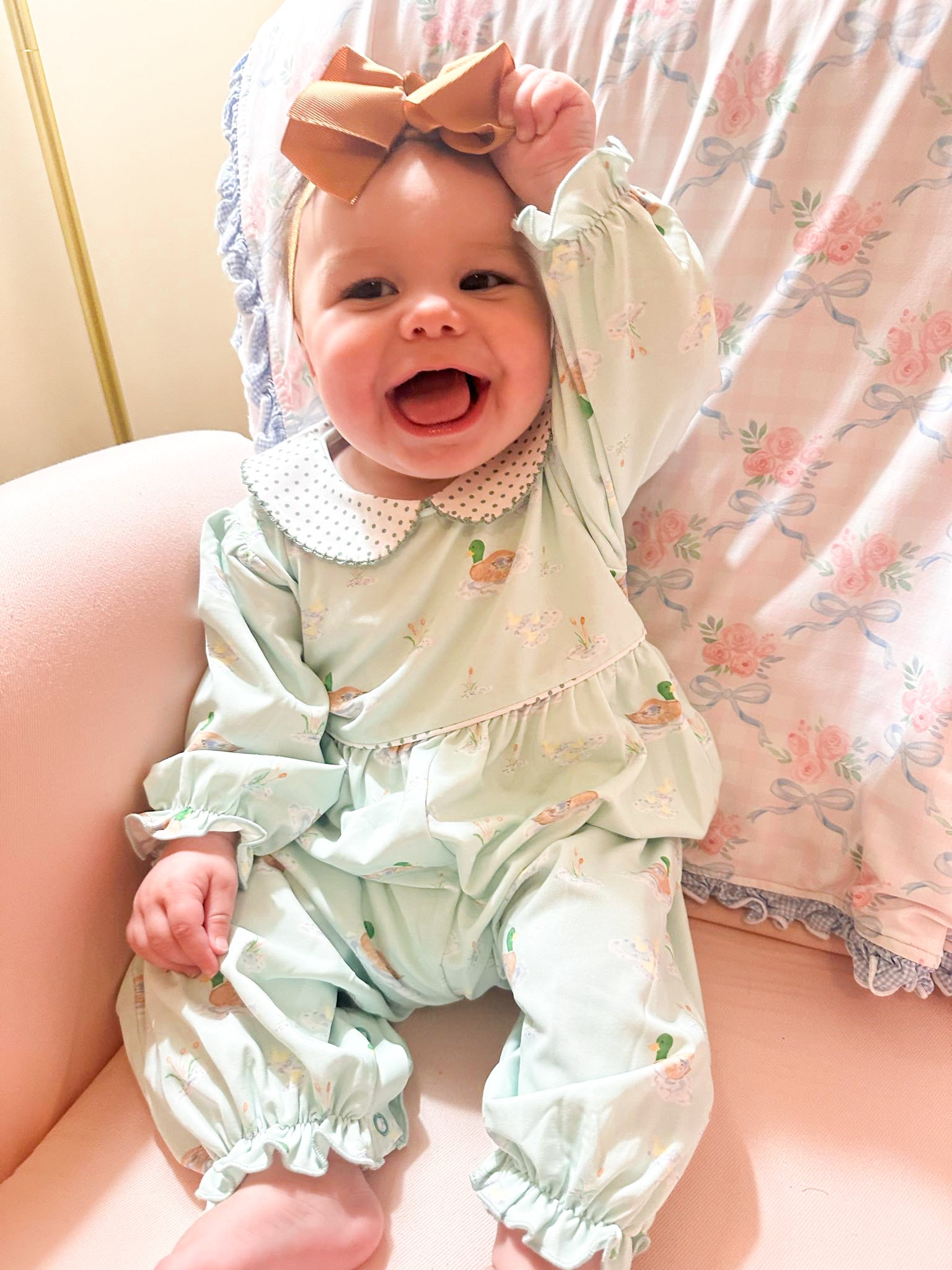 Girls Ducks On The Pond Long Romper RTS