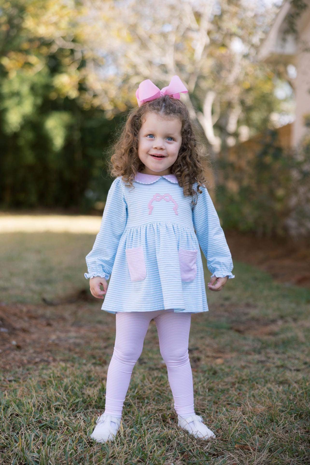 Girls Bow Embroidered Legging Set