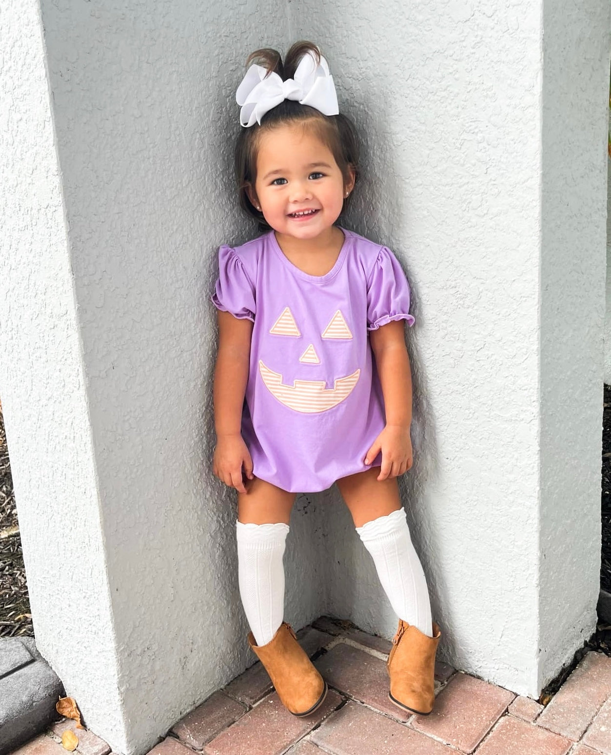Girls Pumpkin Face Appliqué Bubble RTS