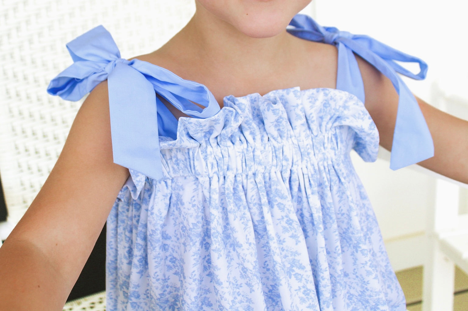 Girls Blue Toile Short Set