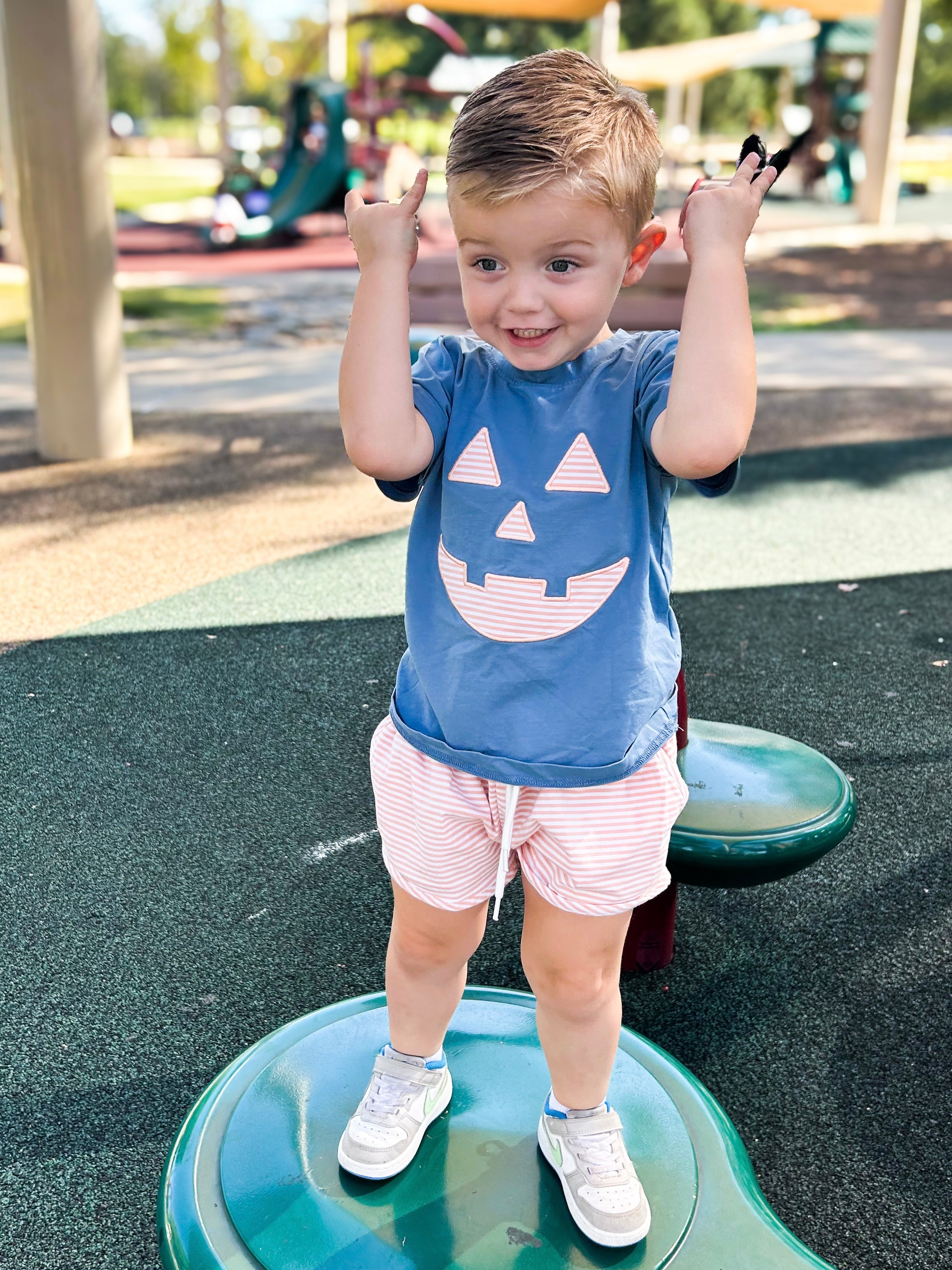 Boys Pumpkin Face Appliqué Short Set RTS