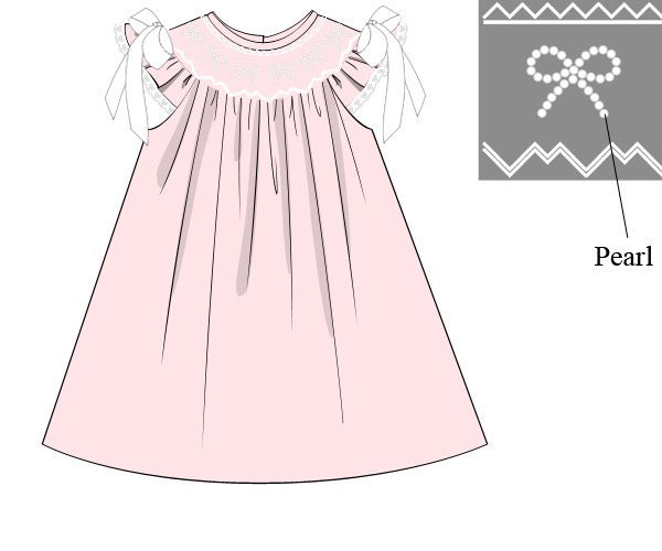 Girls Pink Smocked Pearl Bows Dress